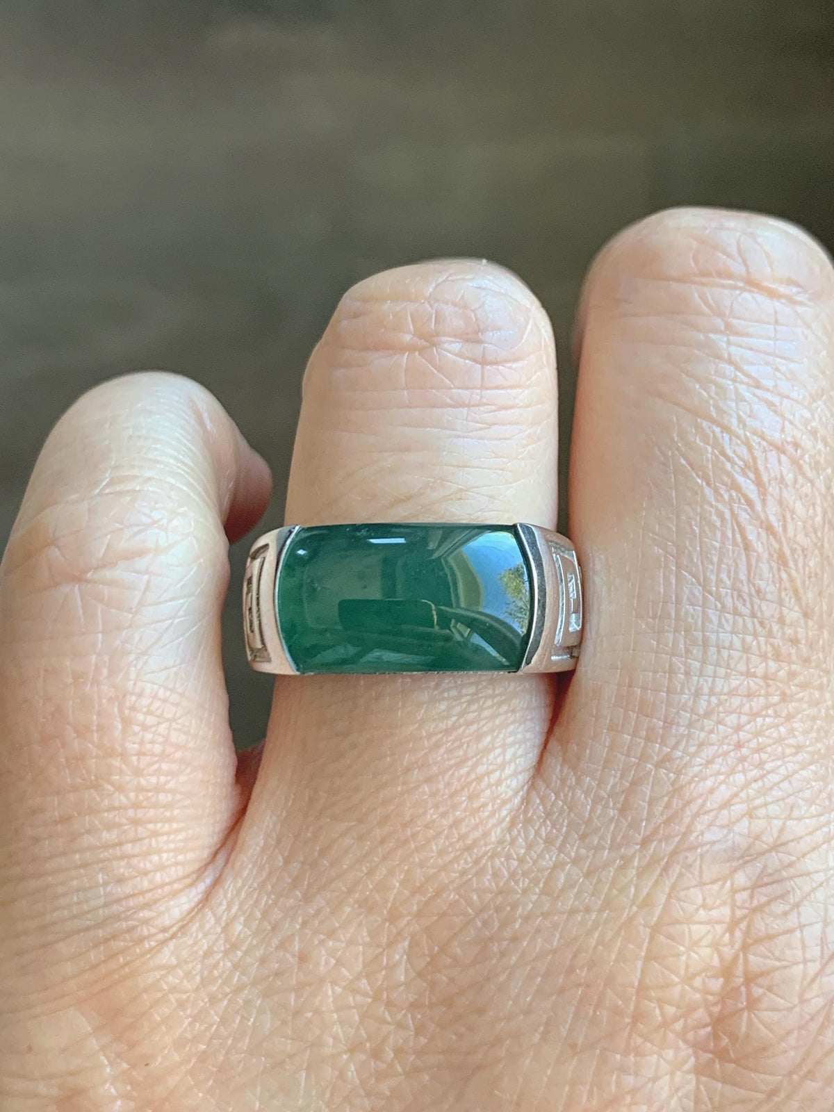 Certified Natural Grade A Guatemalan Icy Teal Green Marbled Jade Jadeite Saddle Ring Sterling Silver Size 7.75 US 9.99g天然冰危蓝绿飘花翡翠马鞍戒指 1025