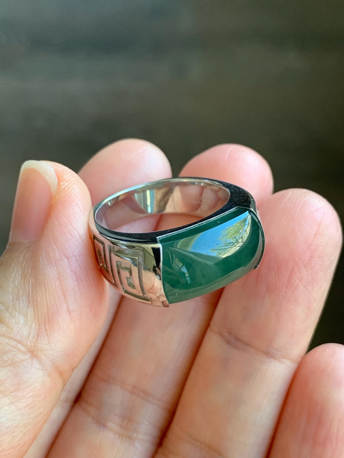 Certified Natural Grade A Guatemalan Icy Teal Green Marbled Jade Jadeite Saddle Ring Sterling Silver Size 7.75 US 9.99g天然冰危蓝绿飘花翡翠马鞍戒指 1025
