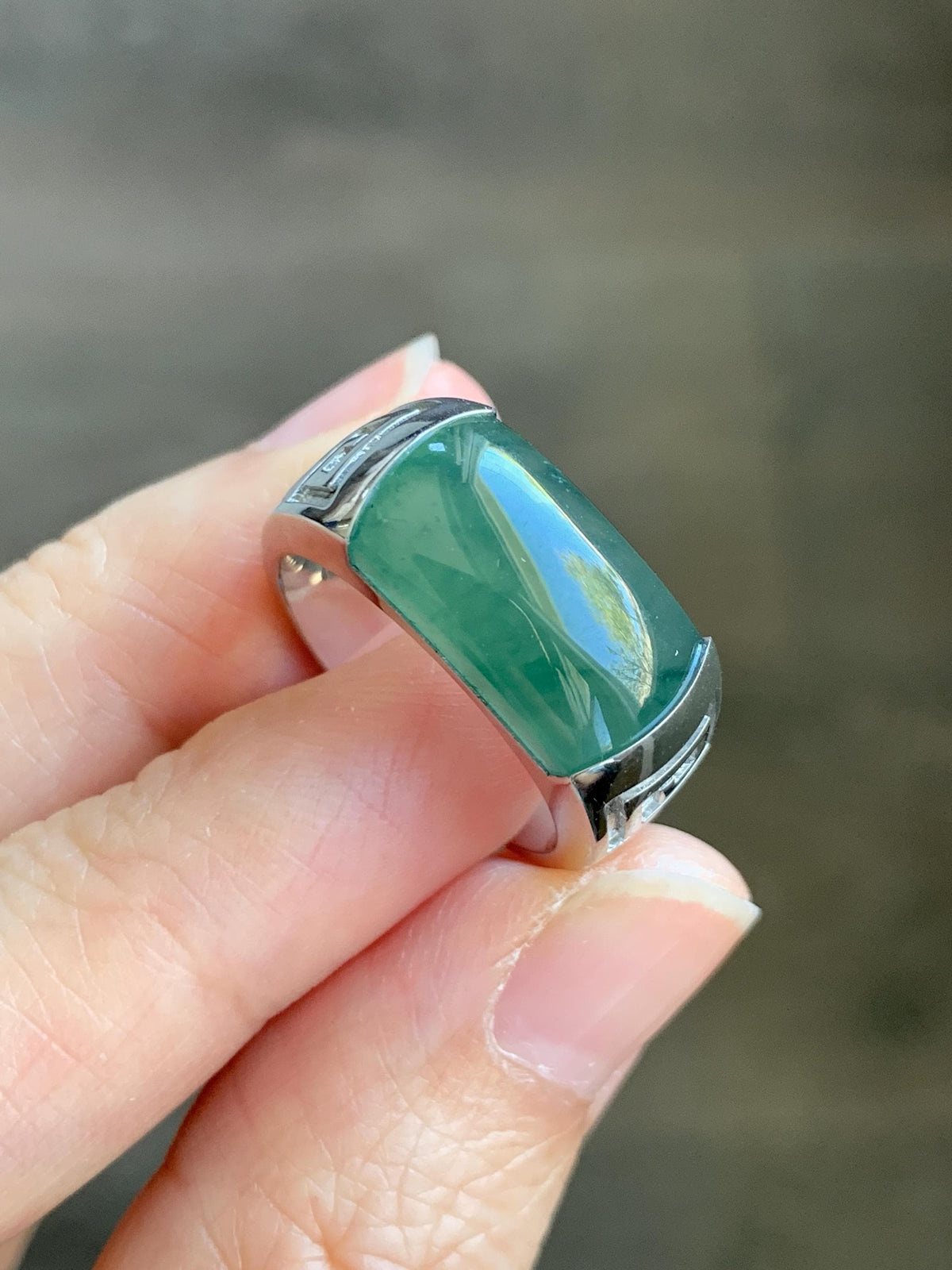 Certified Natural Grade A Guatemalan Icy Teal Green Marbled Jade Jadeite Saddle Ring Sterling Silver Size 7.75 US 9.99g天然冰危蓝绿飘花翡翠马鞍戒指 1025