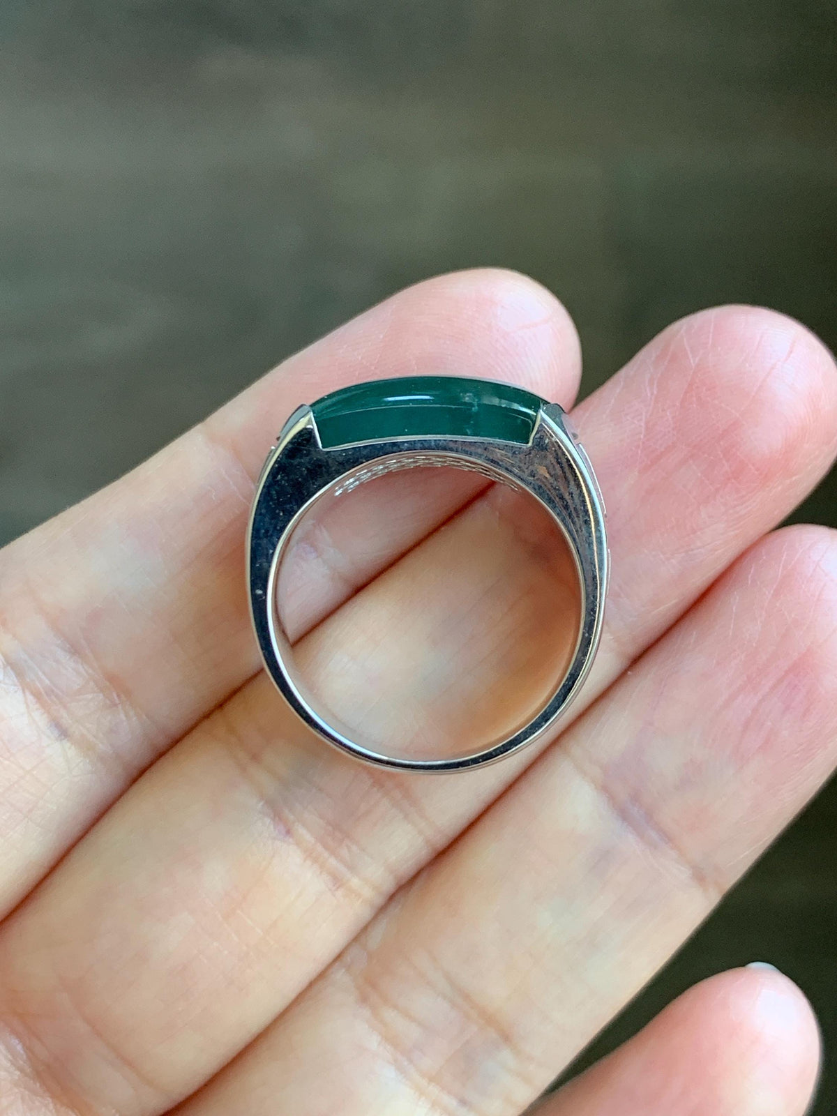 Certified Natural Grade A Guatemalan Icy Teal Green Marbled Jade Jadeite Saddle Ring Sterling Silver Size 7.75 US 9.99g天然冰危蓝绿飘花翡翠马鞍戒指 1025