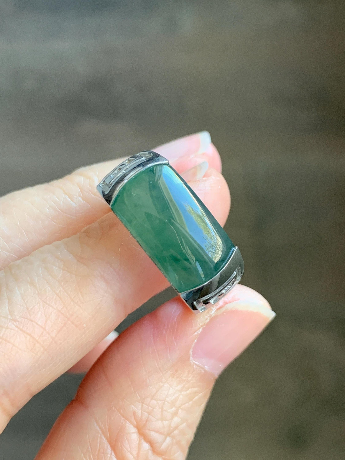 Certified Natural Grade A Guatemalan Icy Teal Green Marbled Jade Jadeite Saddle Ring Sterling Silver Size 7.75 US 9.99g天然冰危蓝绿飘花翡翠马鞍戒指 1025