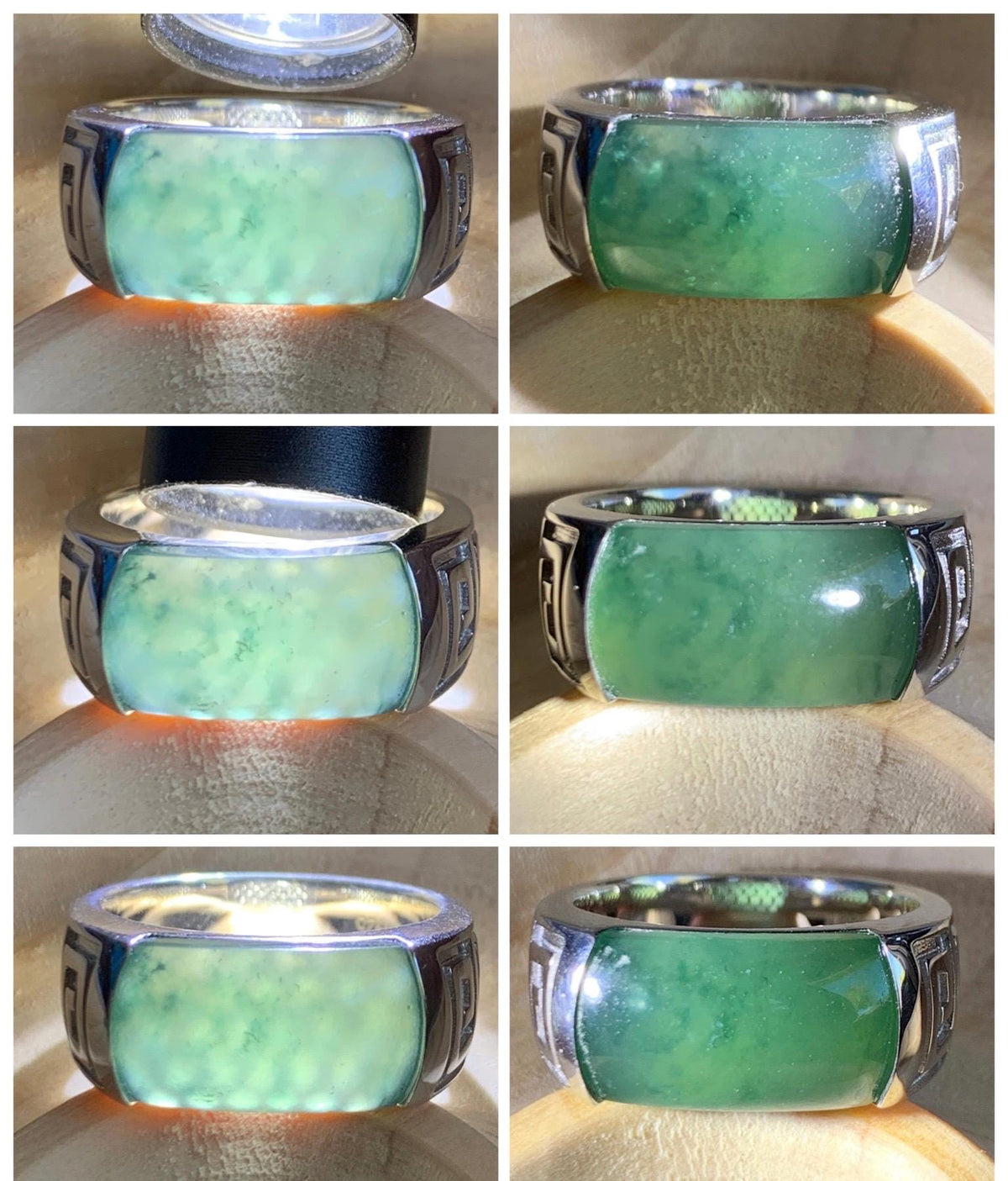Certified Natural Grade A Guatemalan Icy Teal Green Marbled Jade Jadeite Saddle Ring Sterling Silver Size 7 US 9.31g 天然冰危蓝绿飘花翡翠马鞍戒指 1026