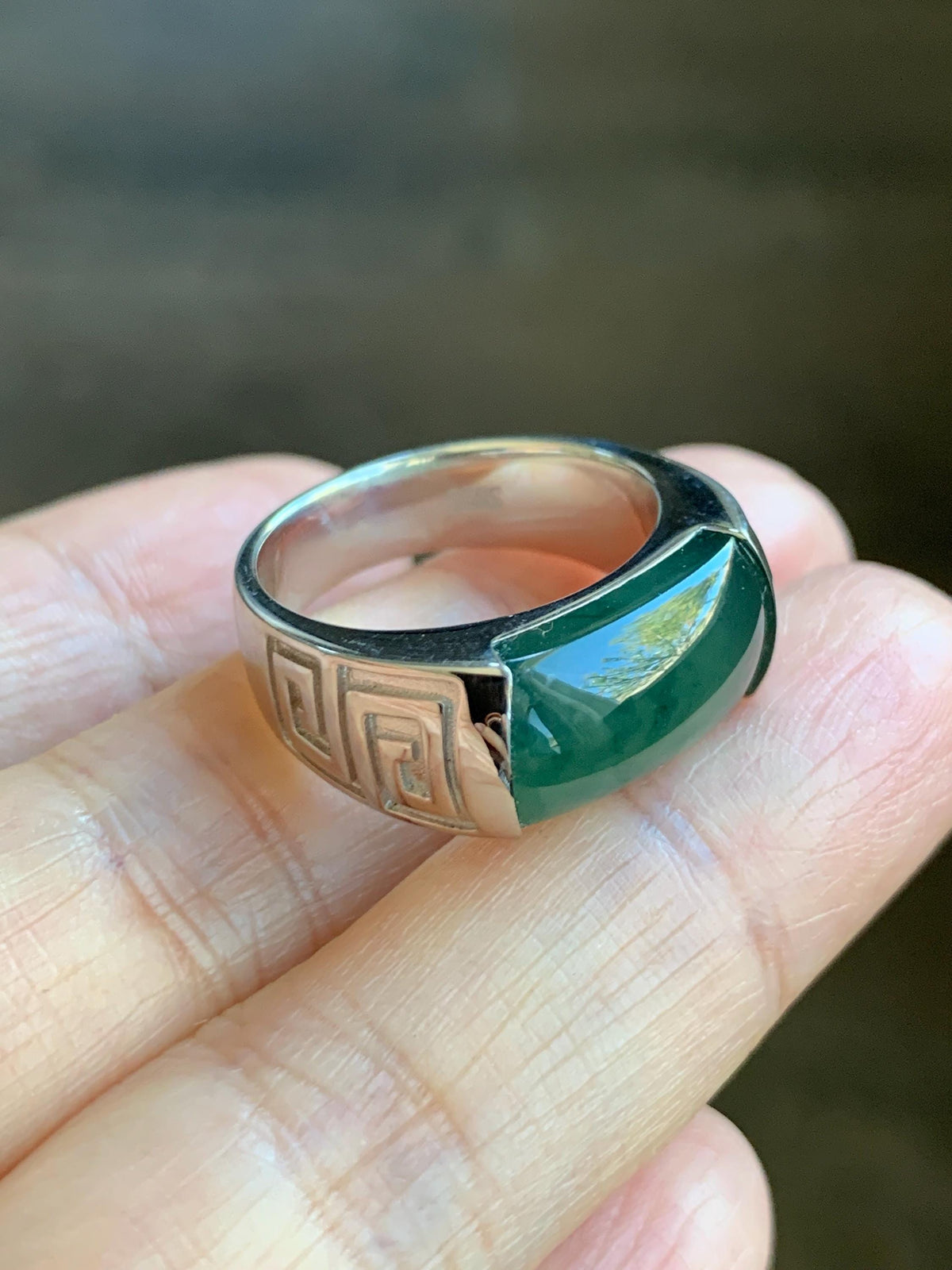 Certified Natural Grade A Guatemalan Icy Teal Green Marbled Jade Jadeite Saddle Ring Sterling Silver Size 7 US 9.31g 天然冰危蓝绿飘花翡翠马鞍戒指 1026