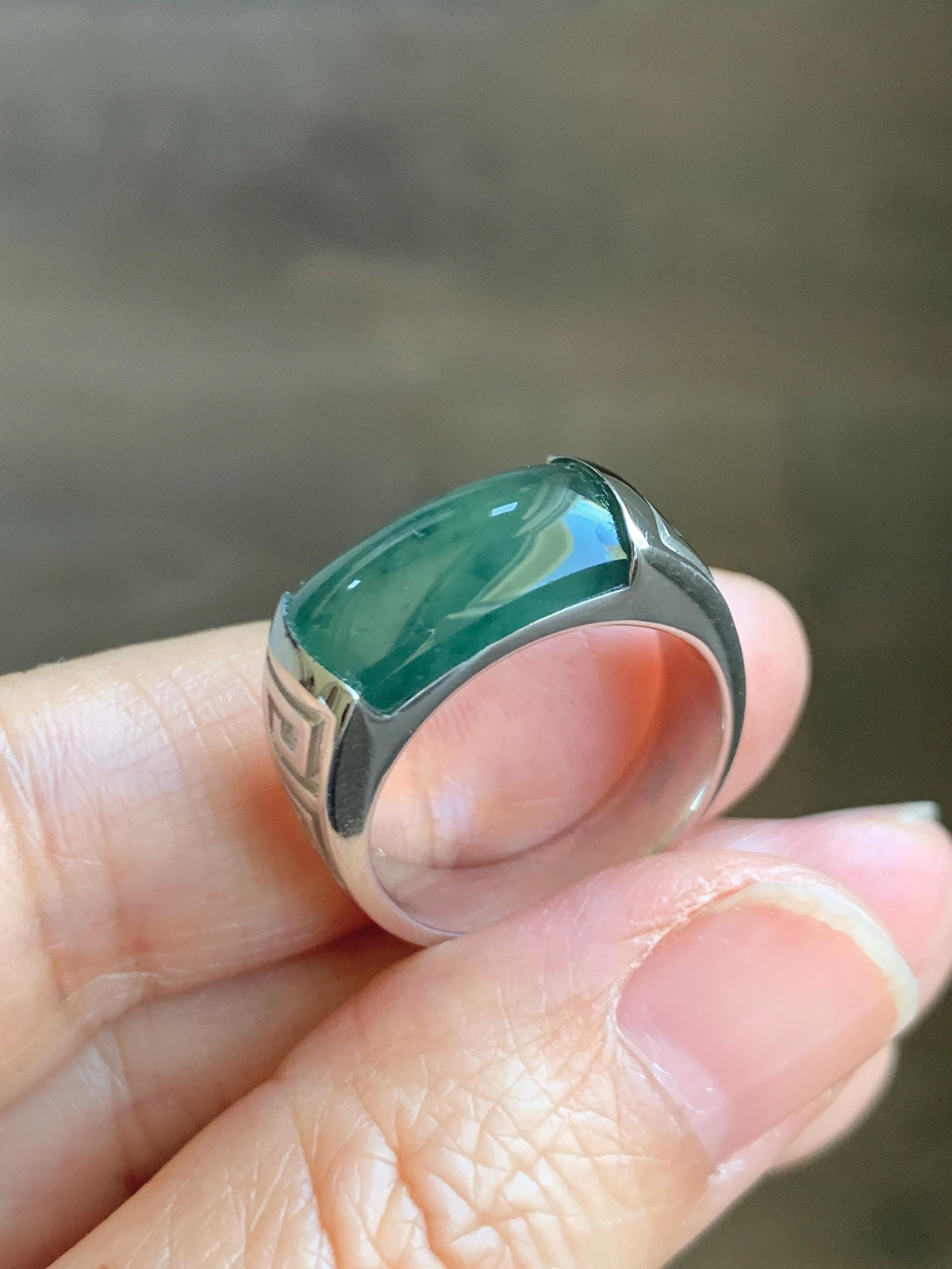 Certified Natural Grade A Guatemalan Icy Teal Green Marbled Jade Jadeite Saddle Ring Sterling Silver Size 7 US 9.31g 天然冰危蓝绿飘花翡翠马鞍戒指 1026