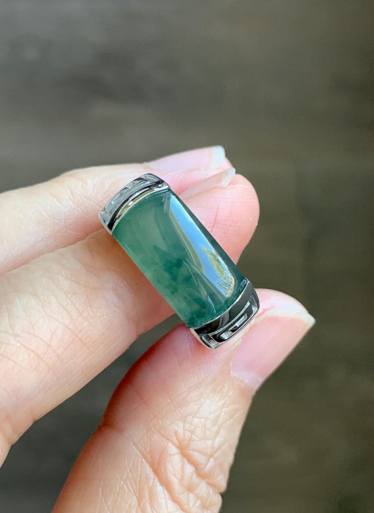 Certified Natural Grade A Guatemalan Icy Teal Green Marbled Jade Jadeite Saddle Ring Sterling Silver Size 7 US 9.31g 天然冰危蓝绿飘花翡翠马鞍戒指 1026