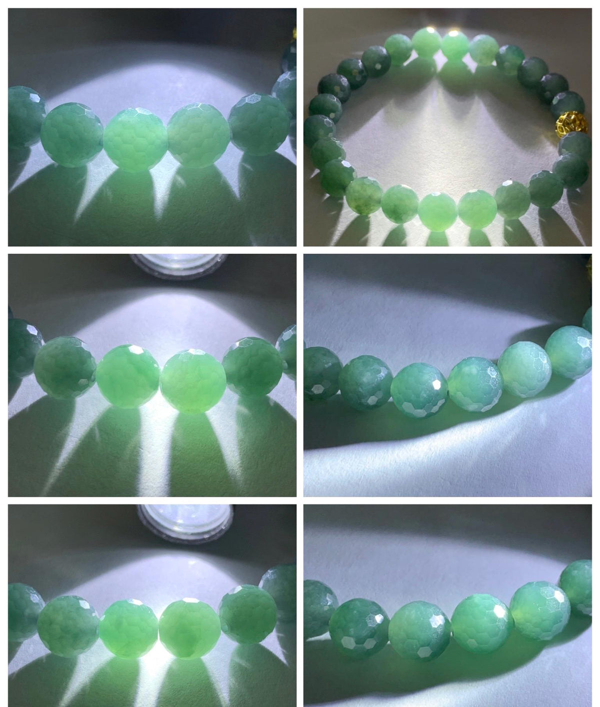 Natural Guatemalan Grade A Icy Translucent Dusty Teal Green Faceted Jade Jadeite Beaded Bracelet 8mm 7.5" 20g 天然冰危暗蓝绿翡翠切割面圆珠手串 WQG180B