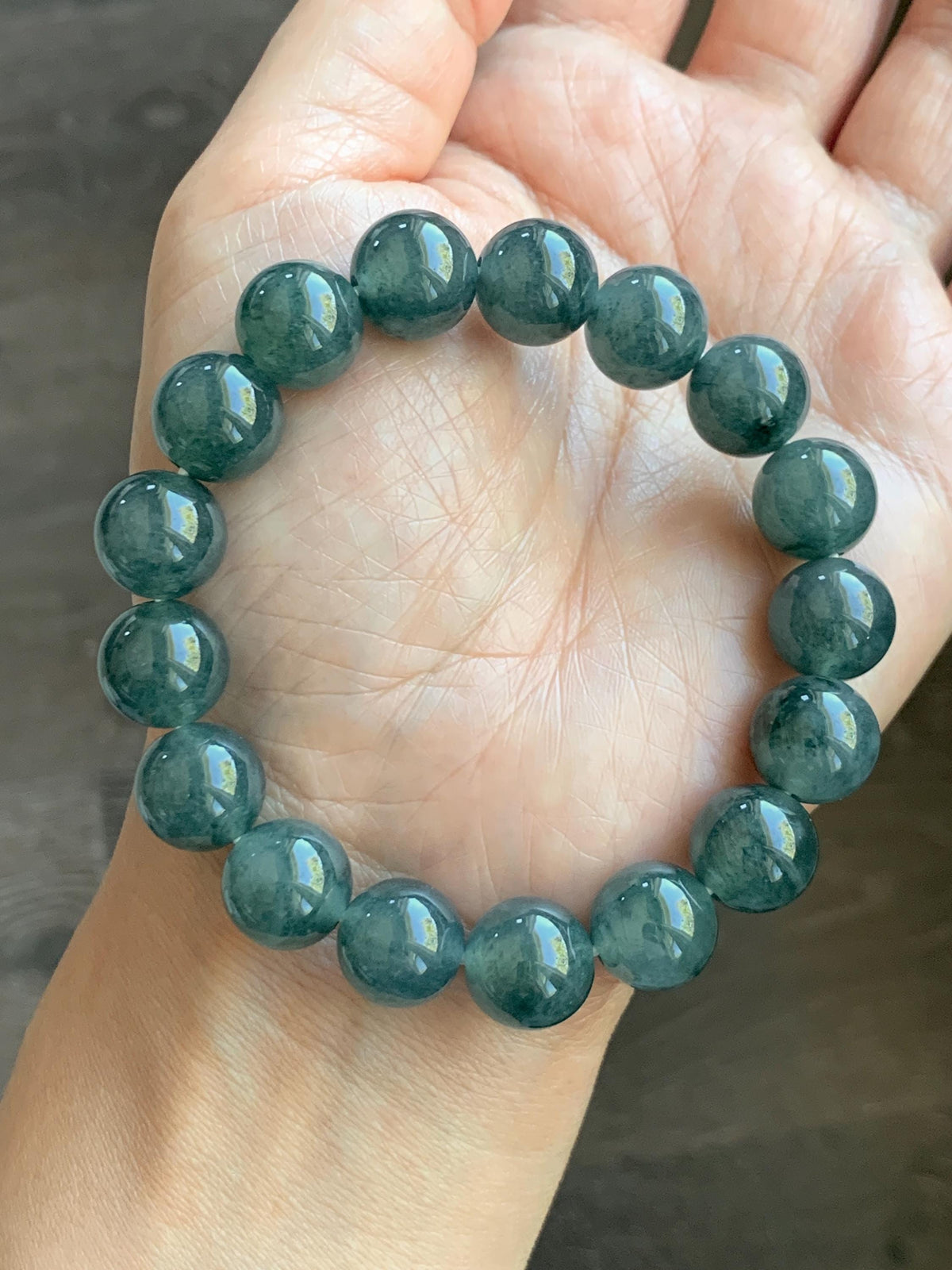 Certified Natural Grade A Guatemalan Icy Highly Translucent Teal Green Marble Jade Jadeite Beaded Bracelet 11.8mm 7.4” 48g 天然冰胶危蓝绿飘花翡翠手串 971
