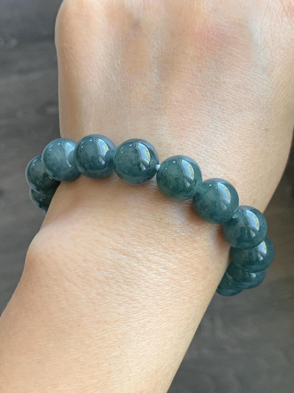 Certified Natural Grade A Guatemalan Icy Highly Translucent Teal Green Marble Jade Jadeite Beaded Bracelet 11.8mm 7.4” 48g 天然冰胶危蓝绿飘花翡翠手串 971