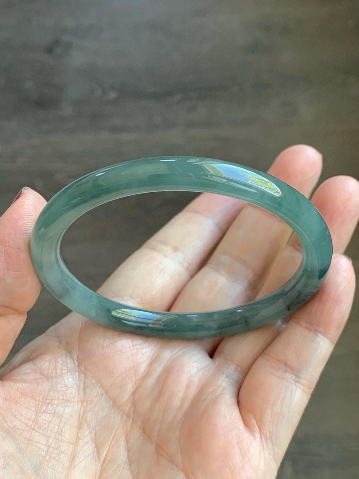 Certified Natural Grade A Guatemalan Icy Translucent Dusty Teal Green Wuji Jade Jadeite Bangle Bracelet 57.8mm 7.14” 27g 天然冰危暗蓝绿翡翠圆条手镯 977