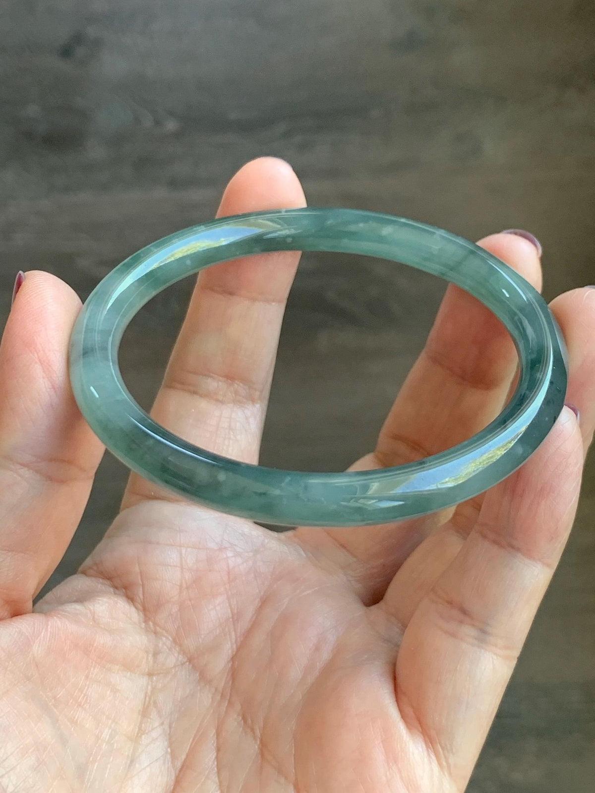 Certified Natural Grade A Guatemalan Icy Translucent Dusty Teal Green Wuji Jade Jadeite Bangle Bracelet 57.8mm 7.14” 27g 天然冰危暗蓝绿翡翠圆条手镯 977