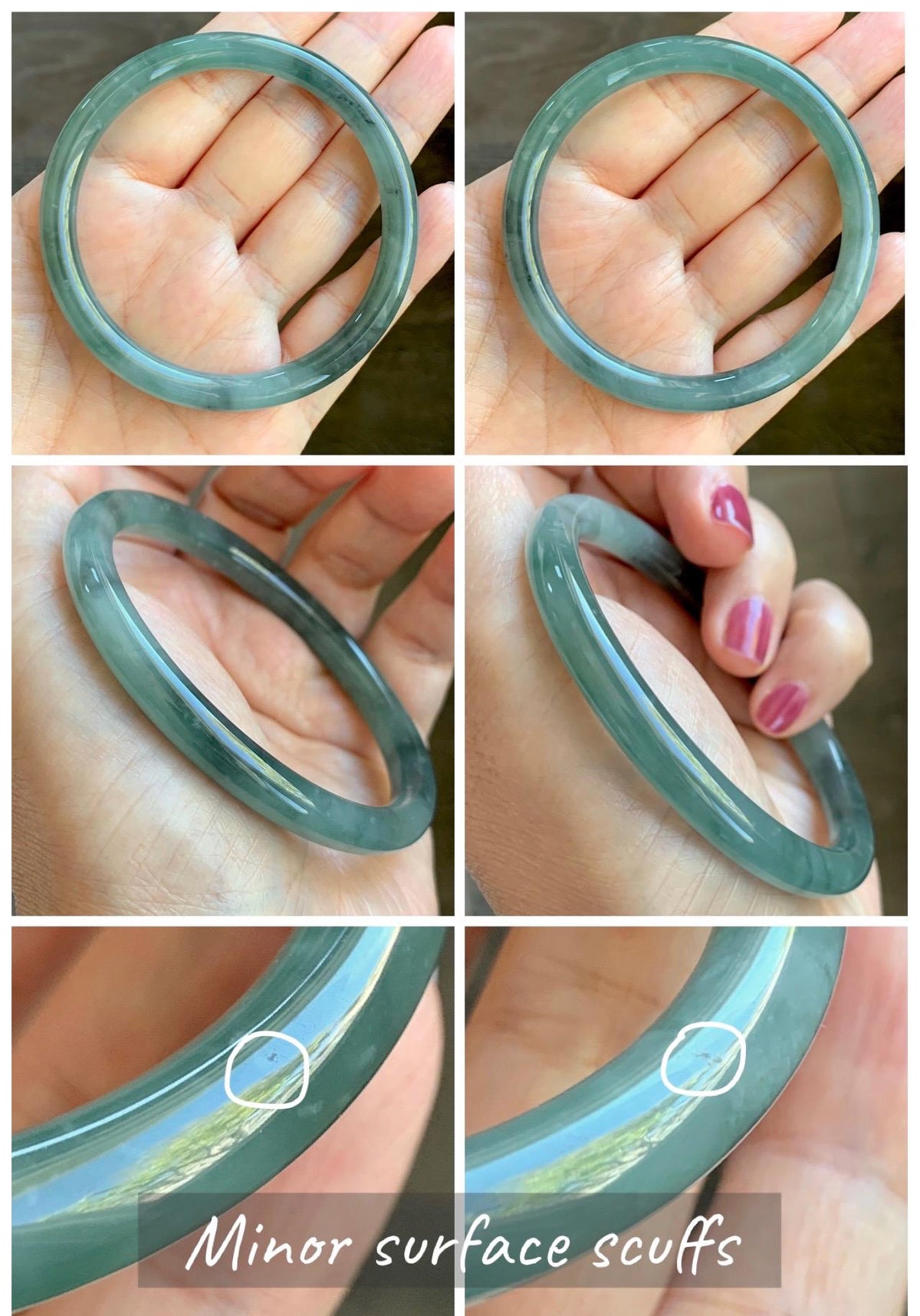 Certified Natural Grade A Guatemalan Icy Translucent Dusty Teal Green Wuji Jade Jadeite Bangle Bracelet 57.8mm 7.14” 27g 天然冰危暗蓝绿翡翠圆条手镯 977