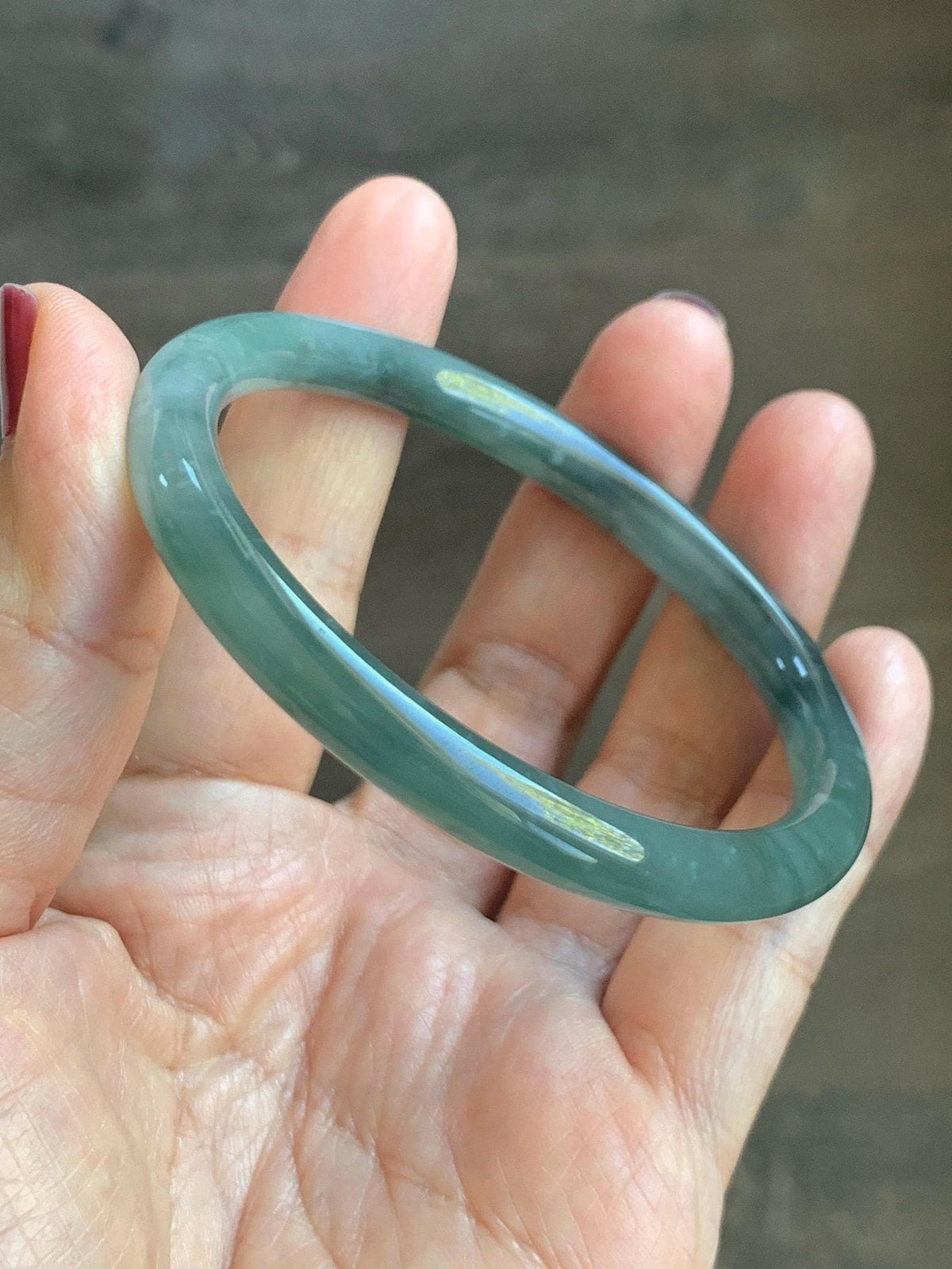 Certified Natural Grade A Guatemalan Icy Translucent Dusty Teal Green Wuji Jade Jadeite Bangle Bracelet 57.8mm 7.14” 27g 天然冰危暗蓝绿翡翠圆条手镯 977