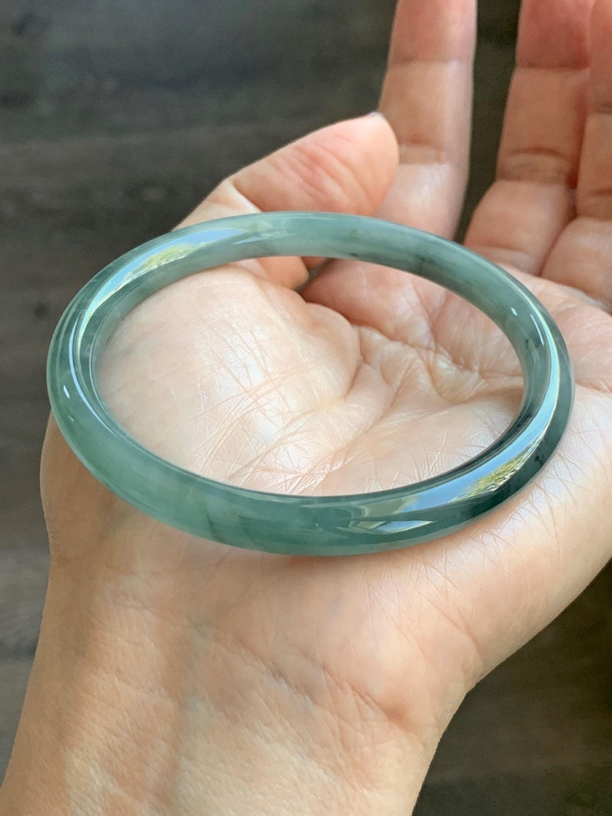 Certified Natural Grade A Guatemalan Icy Translucent Dusty Teal Green Wuji Jade Jadeite Bangle Bracelet 57.8mm 7.14” 27g 天然冰危暗蓝绿翡翠圆条手镯 977
