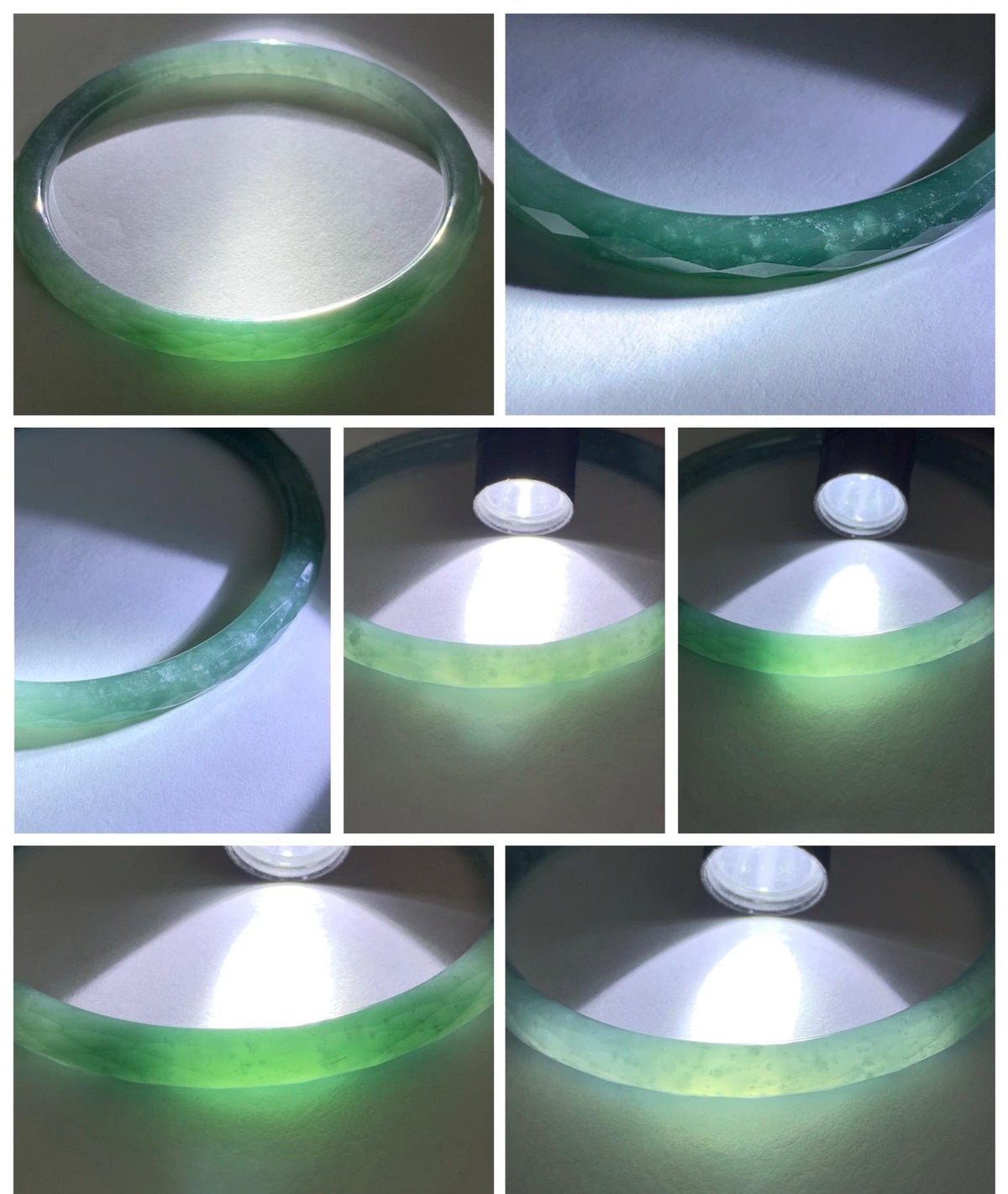 Certified Natural Grade A Guatemalan Icy Translucent Dusty Teal Jade Jadeite Diamond Faceted Slim Bangle 58.31mm 7.2” 天然冰危蓝绿翡翠细圆条切割面手镯 922