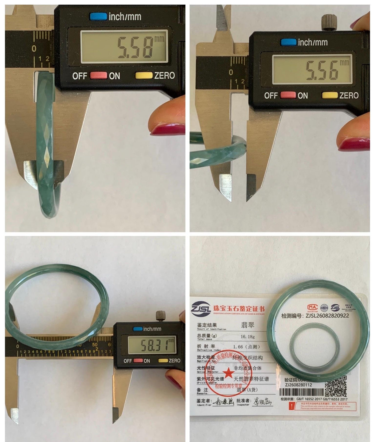 Certified Natural Grade A Guatemalan Icy Translucent Dusty Teal Jade Jadeite Diamond Faceted Slim Bangle 58.31mm 7.2” 天然冰危蓝绿翡翠细圆条切割面手镯 922