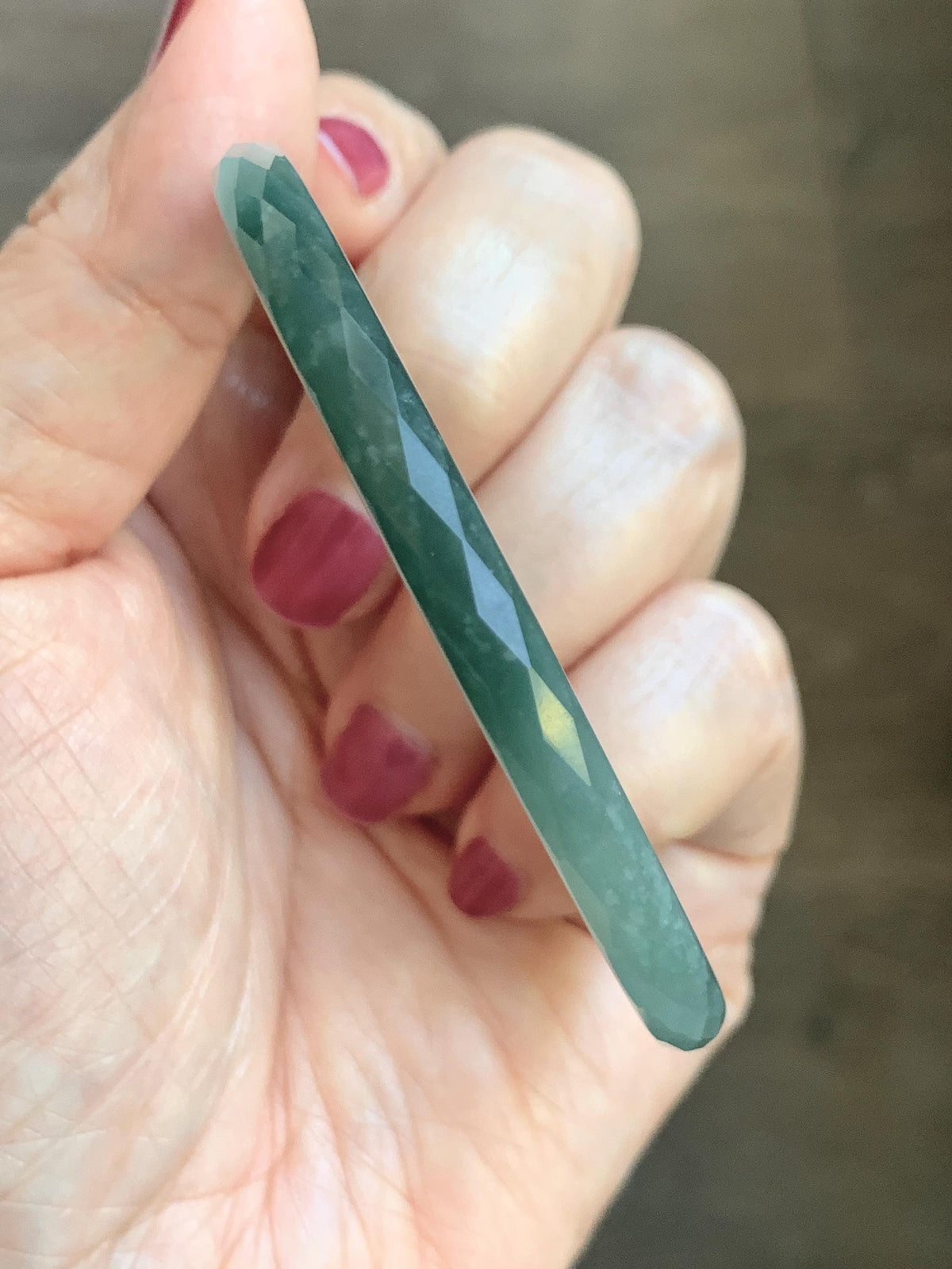 Certified Natural Grade A Guatemalan Icy Translucent Dusty Teal Jade Jadeite Diamond Faceted Slim Bangle 58.31mm 7.2” 天然冰危蓝绿翡翠细圆条切割面手镯 922