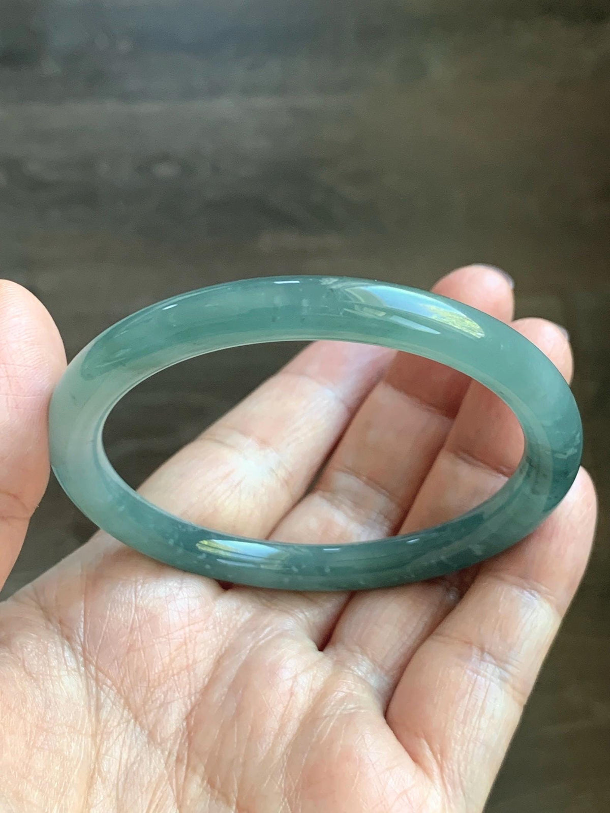 Certified Natural Grade A Guatemalan Icy Translucent Dusty Teal Green Jade Jadeite Bangle Bracelet 54.4mm 6.73” 26g 天然冰危蓝绿翡翠圆条手镯 983