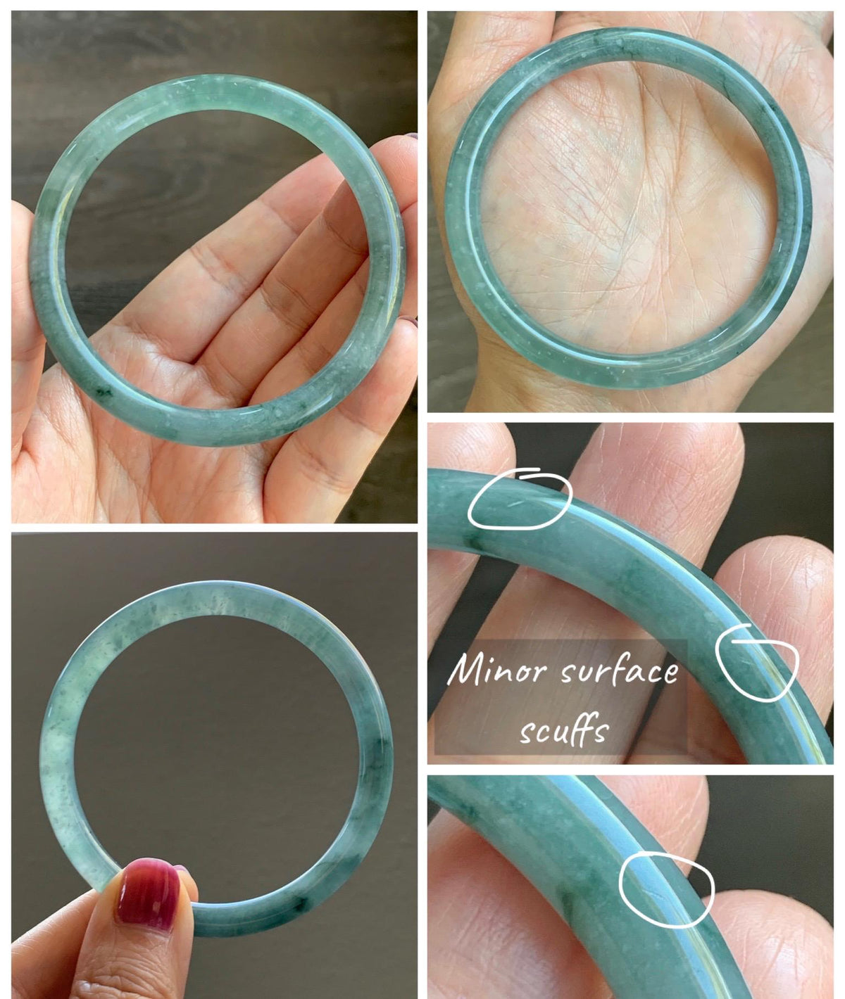Certified Natural Grade A Guatemalan Icy Translucent Dusty Teal Green Jade Jadeite Bangle Bracelet 58.5mm 7.24” 25g 天然冰危蓝绿翡翠圆条手镯 982