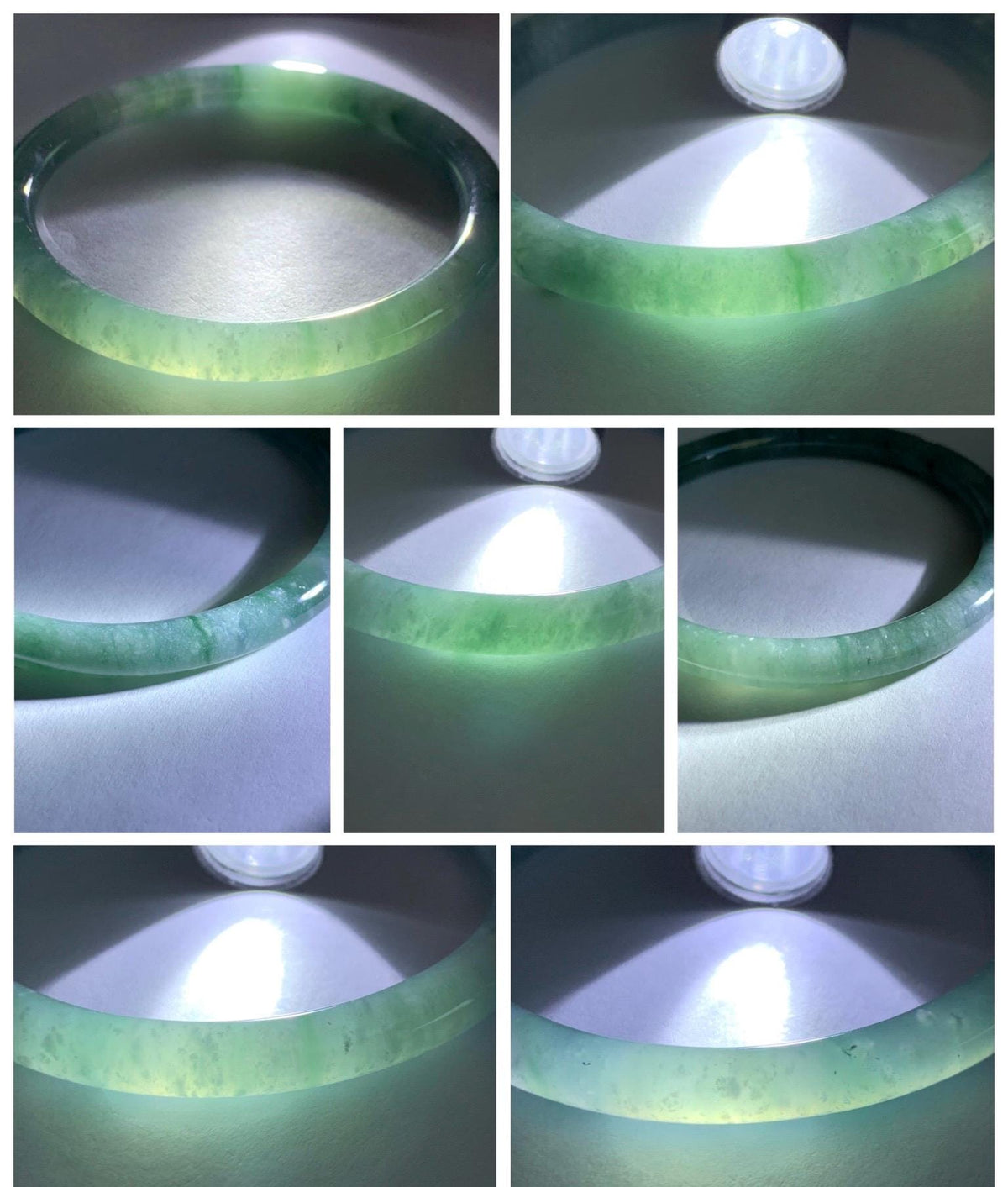 Certified Natural Grade A Guatemalan Icy Translucent Dusty Teal Green Jade Jadeite Bangle Bracelet 58.5mm 7.24” 25g 天然冰危蓝绿翡翠圆条手镯 982