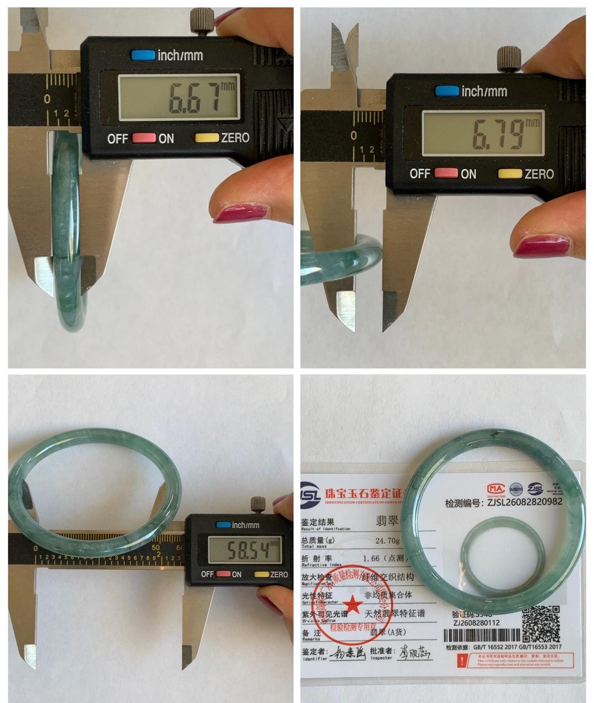 Certified Natural Grade A Guatemalan Icy Translucent Dusty Teal Green Jade Jadeite Bangle Bracelet 58.5mm 7.24” 25g 天然冰危蓝绿翡翠圆条手镯 982