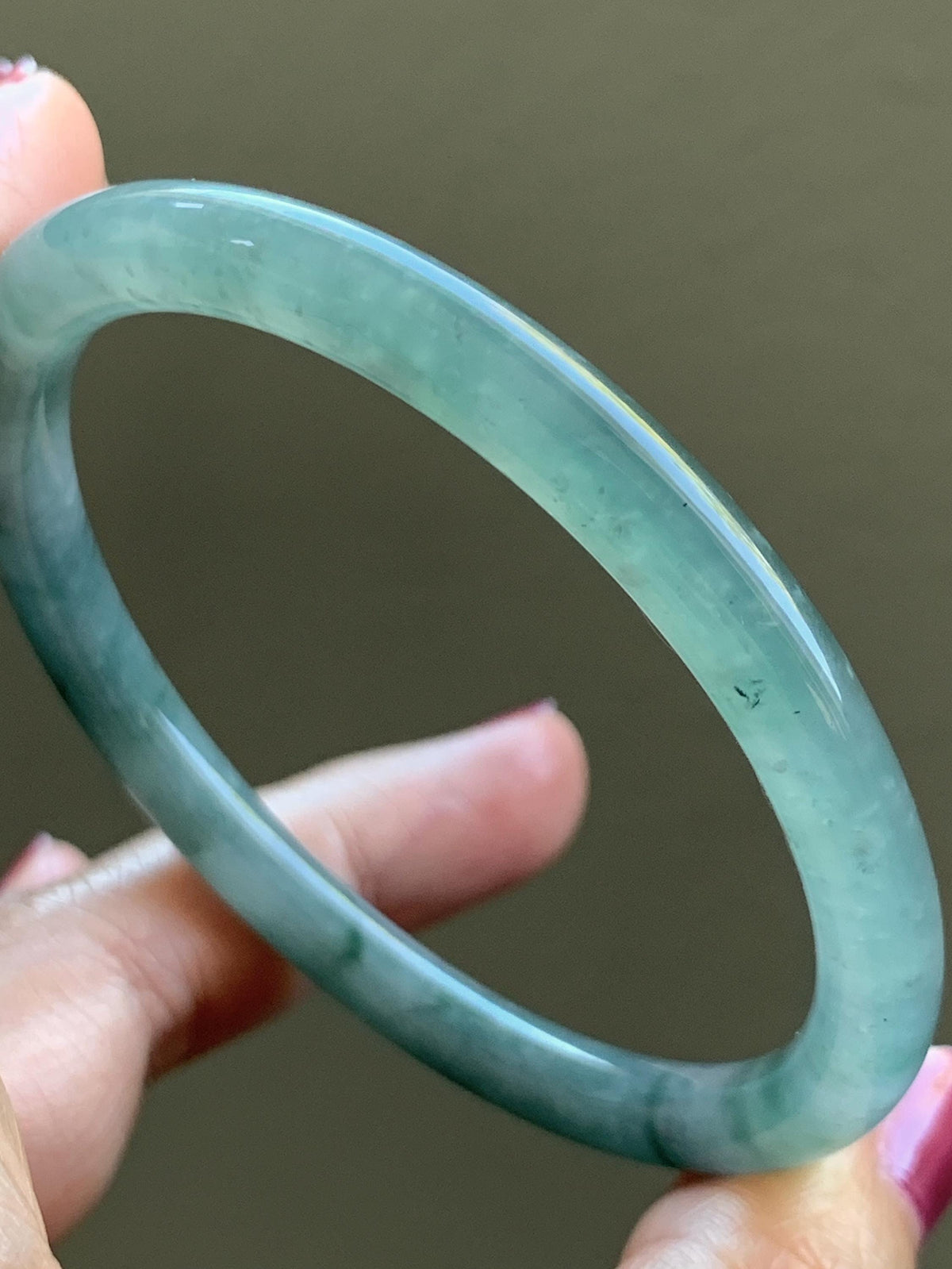 Certified Natural Grade A Guatemalan Icy Translucent Dusty Teal Green Jade Jadeite Bangle Bracelet 58.5mm 7.24” 25g 天然冰危蓝绿翡翠圆条手镯 982