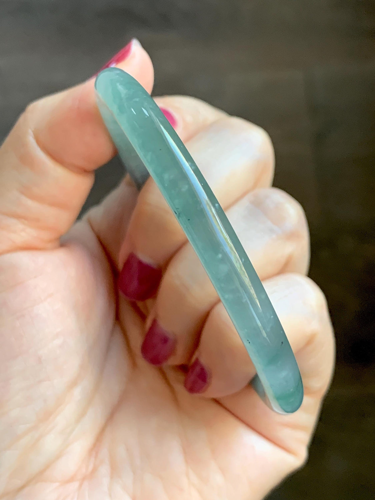 Certified Natural Grade A Guatemalan Icy Translucent Dusty Teal Green Jade Jadeite Bangle Bracelet 58.5mm 7.24” 25g 天然冰危蓝绿翡翠圆条手镯 982