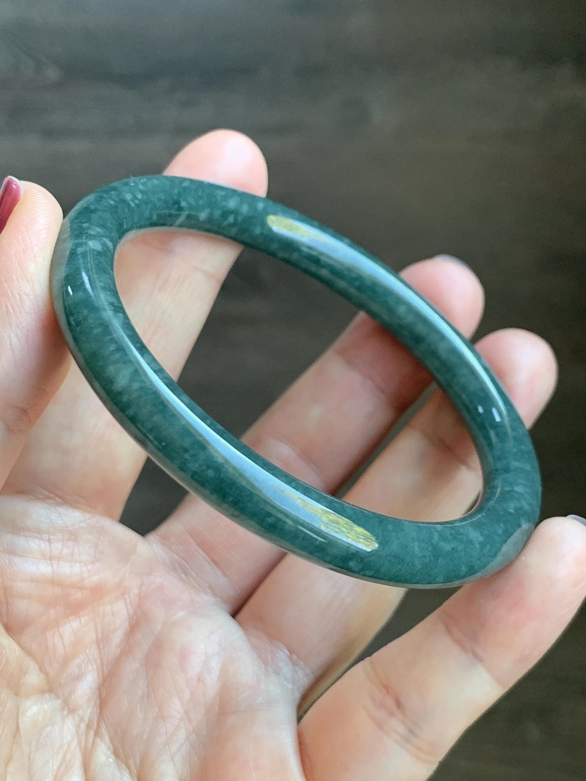Certified Natural Grade A Guatemalan Icy Translucent Dark Dusty Blue Jade Jadeite Bangle Bracelet 57.5 mm 7.11” 34g 天然冰危深蓝翡翠圆条手镯 975