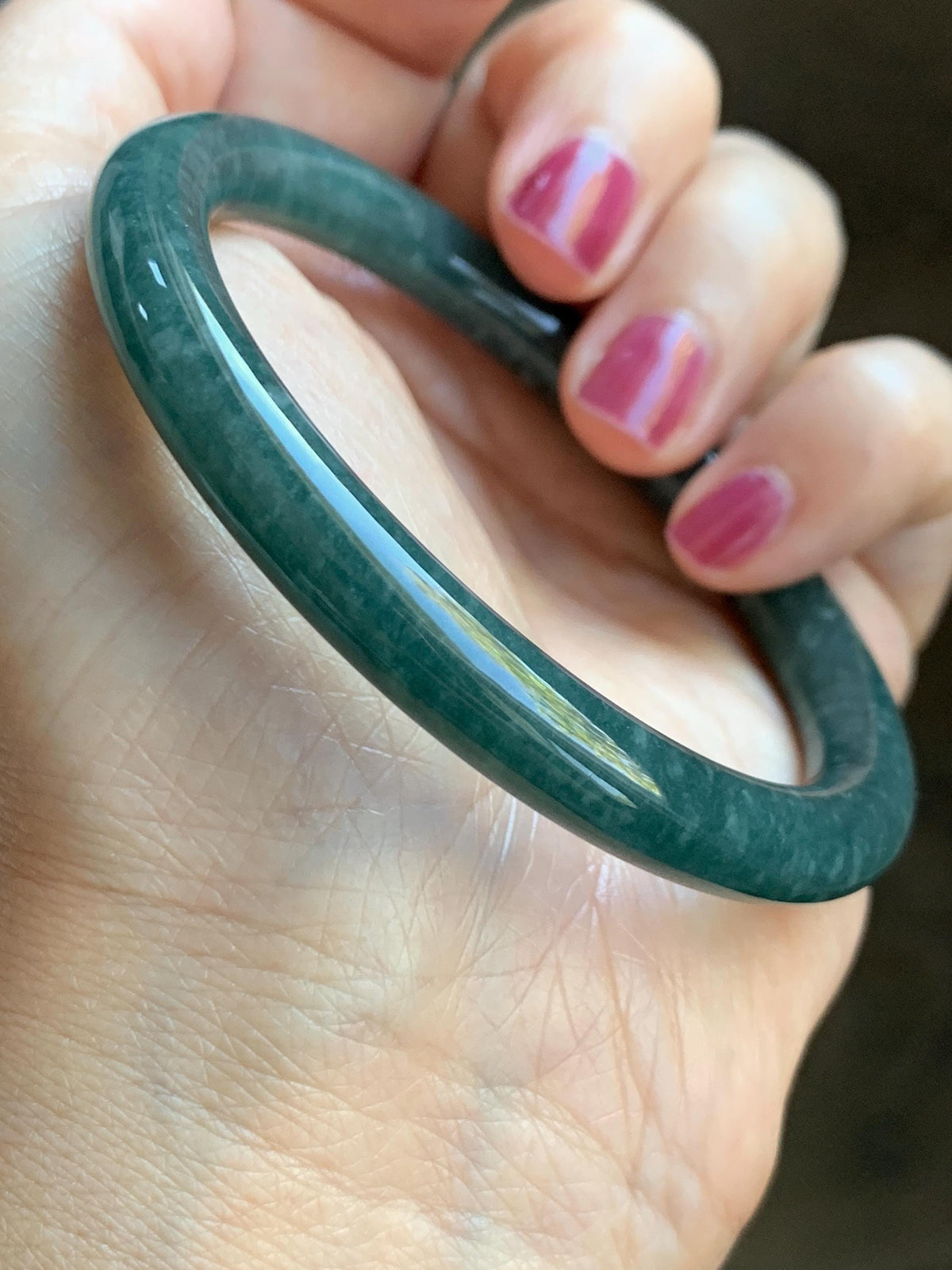 Certified Natural Grade A Guatemalan Icy Translucent Dark Dusty Blue Jade Jadeite Bangle Bracelet 57.5 mm 7.11” 34g 天然冰危深蓝翡翠圆条手镯 975