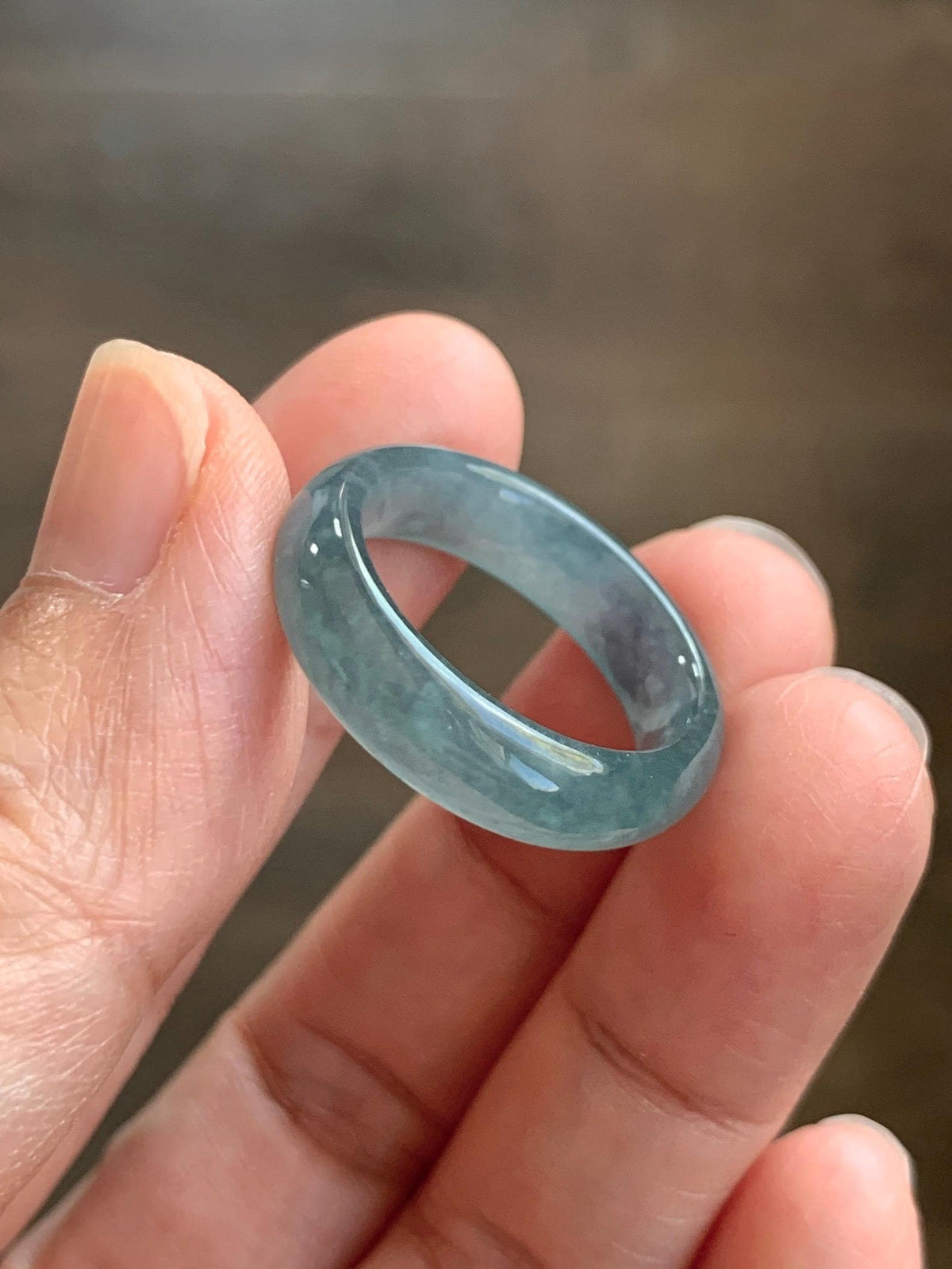 Natural Guatemalan Grade A Icy Translucent Teal Blue Jade Jadeite Jieyang Band Ring Comfort Fit Size 8.25 US 3g 天然冰胶危蓝翡翠揭阳工戒圈 WJY420G