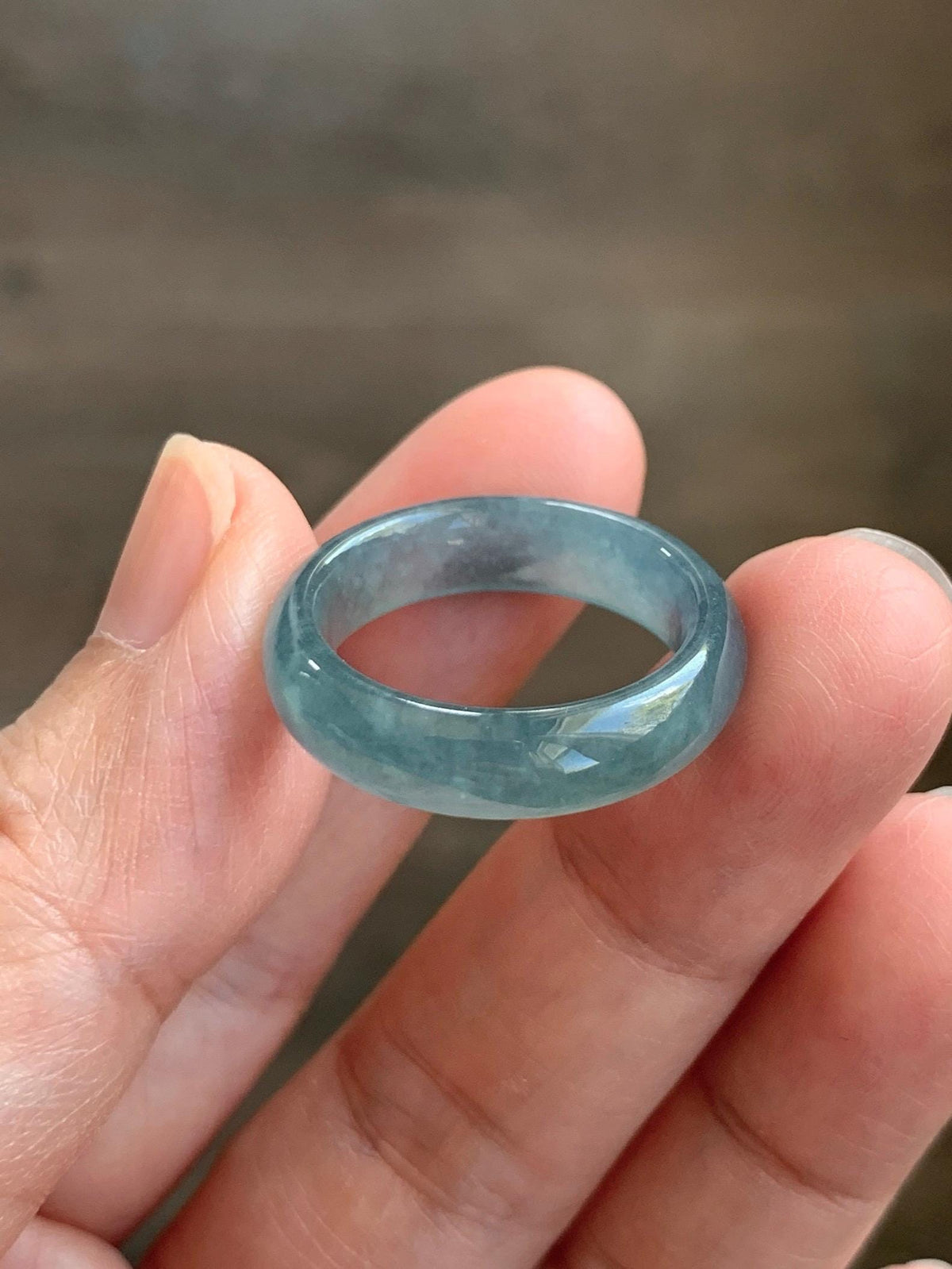 Natural Guatemalan Grade A Icy Translucent Teal Blue Jade Jadeite Jieyang Band Ring Comfort Fit Size 8.25 US 3g 天然冰胶危蓝翡翠揭阳工戒圈 WJY420G