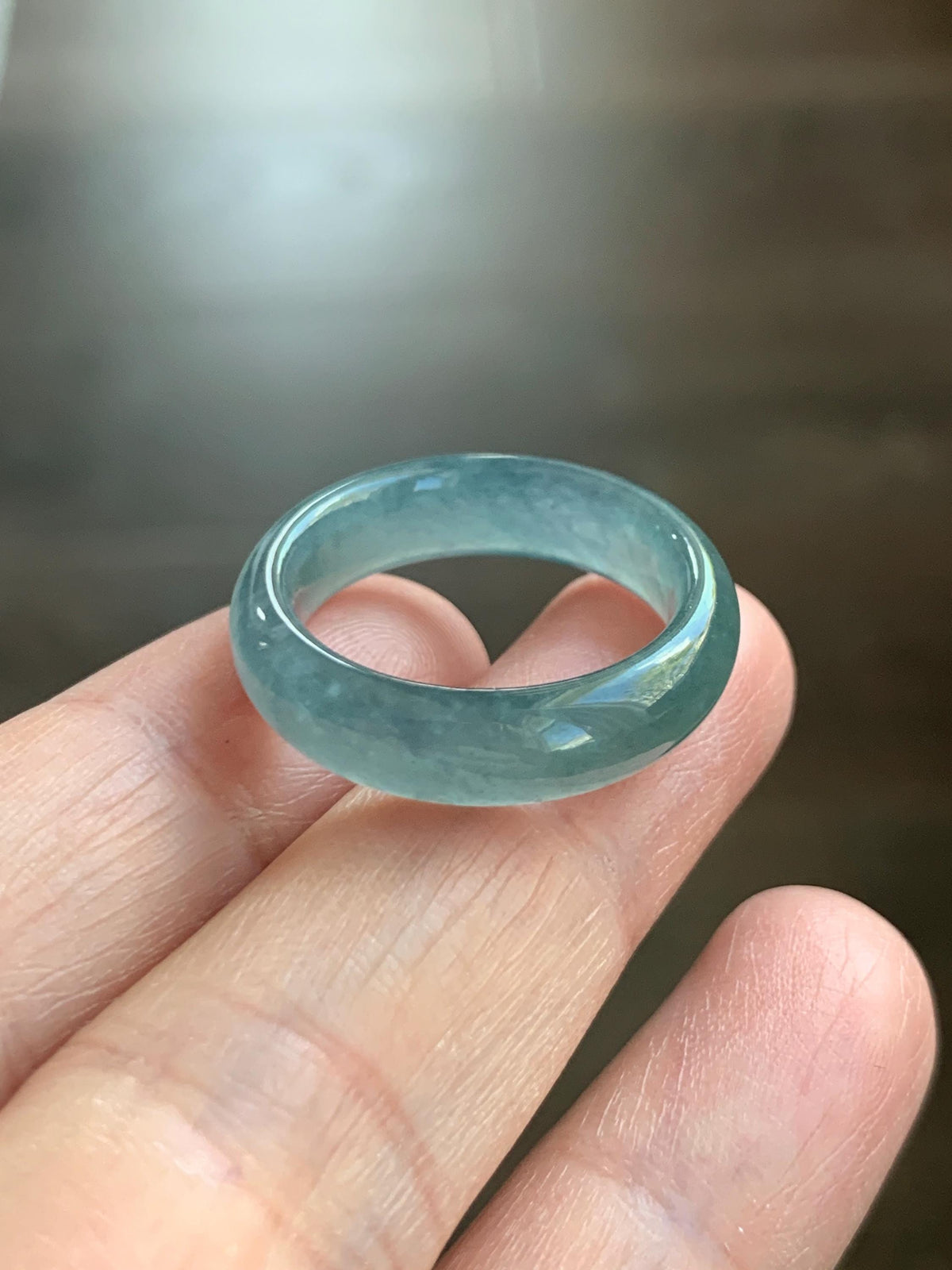 Natural Guatemalan Grade A Icy Translucent Teal Blue Jade Jadeite Jieyang Band Ring Comfort Fit Size 8.25 US 3g 天然冰胶危蓝翡翠揭阳工戒圈 WJY420G