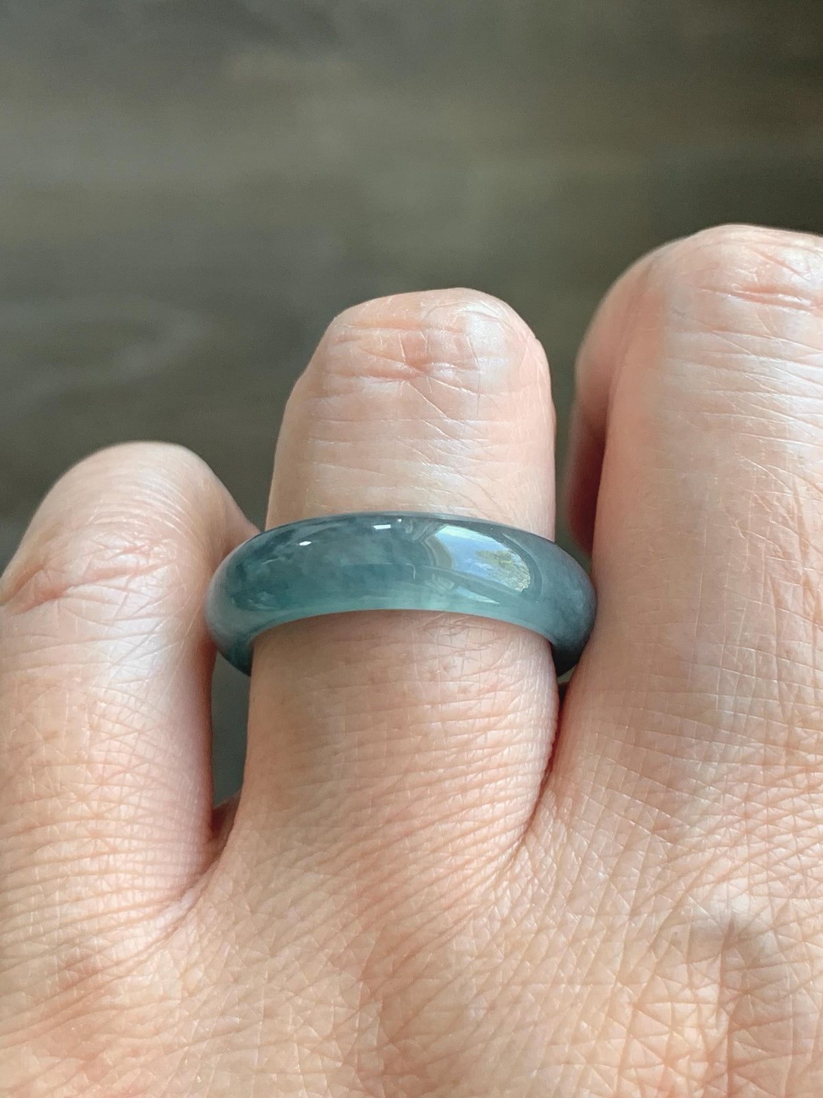 Natural Guatemalan Grade A Icy Translucent Teal Blue Jade Jadeite Jieyang Band Ring Comfort Fit Size 8.25 US 3g 天然冰胶危蓝翡翠揭阳工戒圈 WJY420G