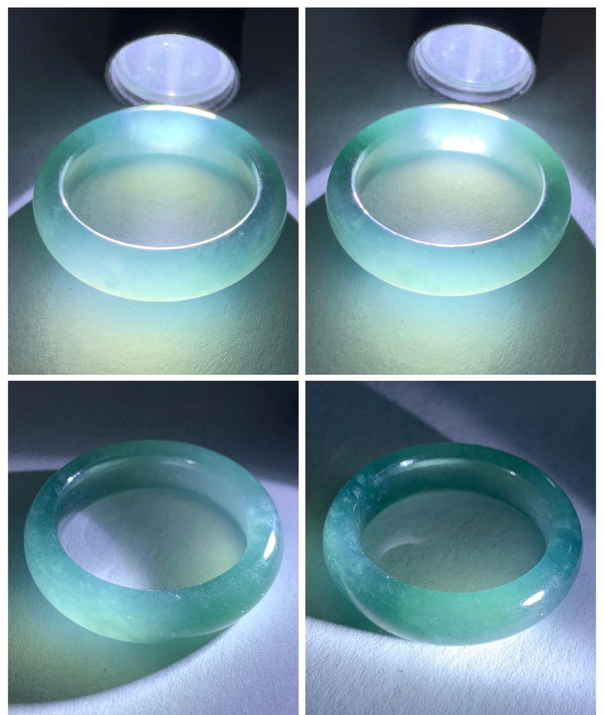 Natural Guatemalan Grade A Icy Translucent Teal Blue Jade Jadeite Jieyang Band Ring Comfort Fit Size 8 US 4g 天然冰胶危蓝翡翠揭阳工戒圈 WJY420F