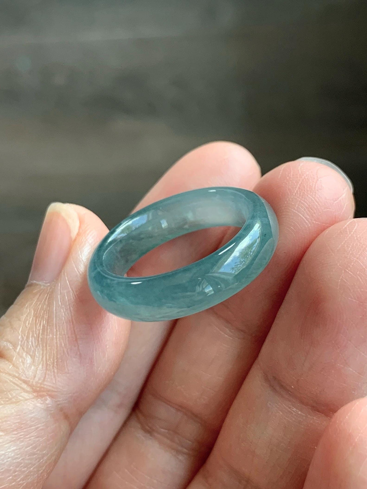 Natural Guatemalan Grade A Icy Translucent Teal Blue Jade Jadeite Jieyang Band Ring Comfort Fit Size 8 US 4g 天然冰胶危蓝翡翠揭阳工戒圈 WJY420F