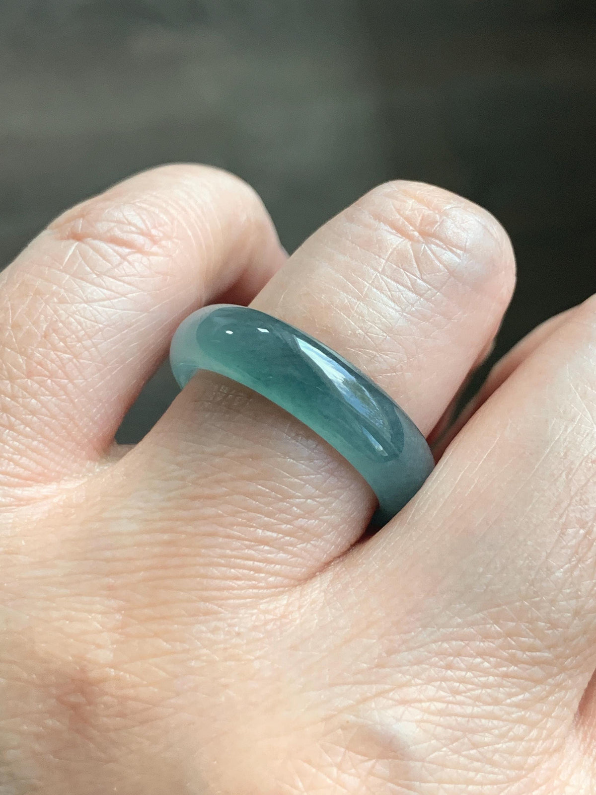 Natural Guatemalan Grade A Icy Translucent Teal Blue Jade Jadeite Jieyang Band Ring Comfort Fit Size 8 US 4g 天然冰胶危蓝翡翠揭阳工戒圈 WJY420F
