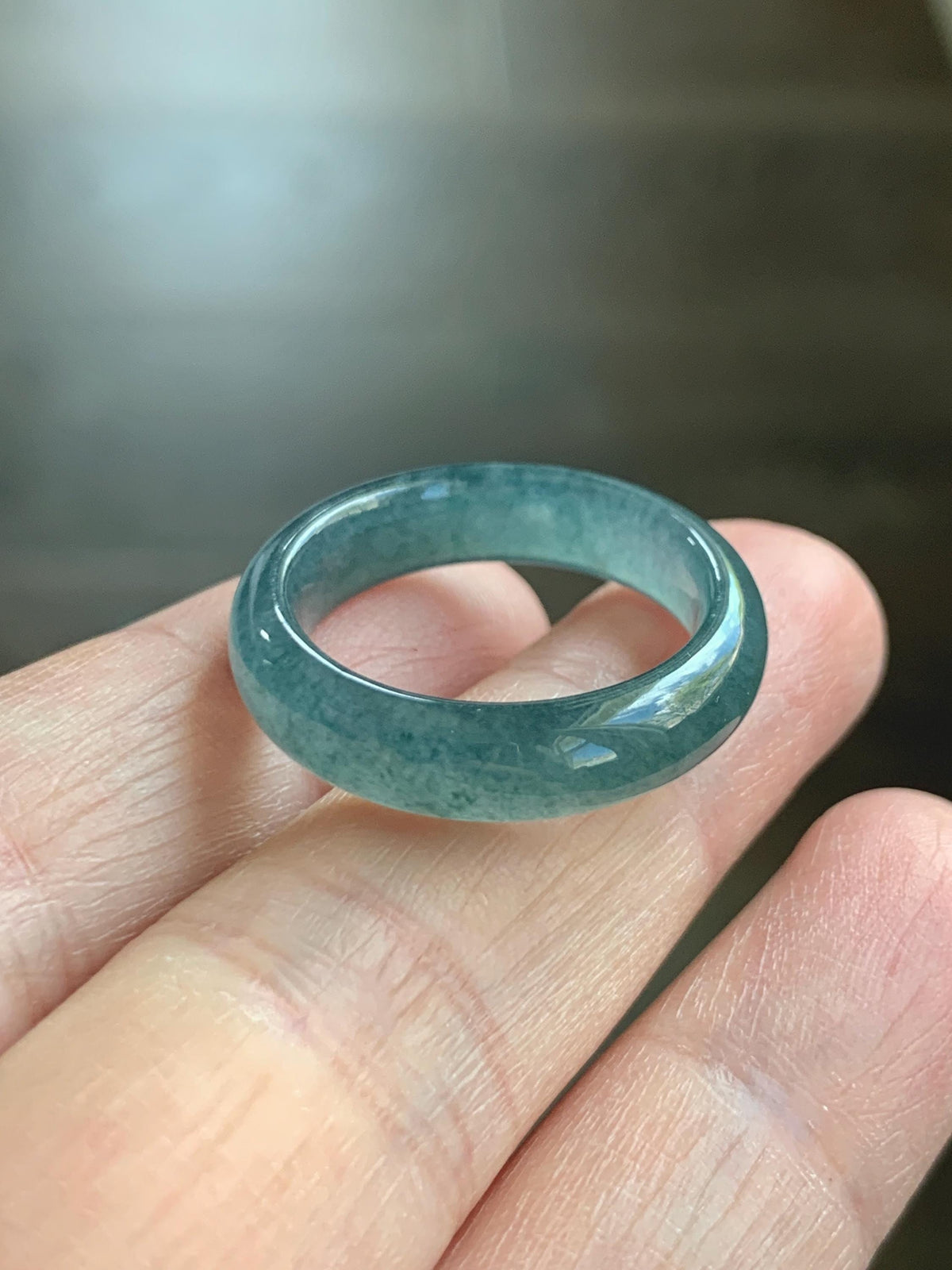Natural Guatemalan Grade A Icy Translucent Teal Blue Jade Jadeite Jieyang Band Ring Comfort Fit Size 8.5 US 4g 天然冰胶危蓝翡翠揭阳工戒圈 WJY420E