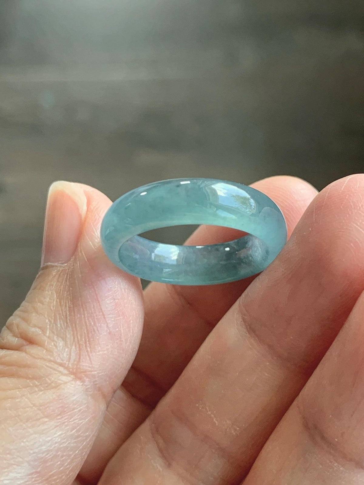 Natural Guatemalan Grade A Icy Translucent Teal Blue Jade Jadeite Jieyang Band Ring Comfort Fit Size 6.75 US 3g 天然冰胶危蓝翡翠揭阳工戒圈 WJY420D