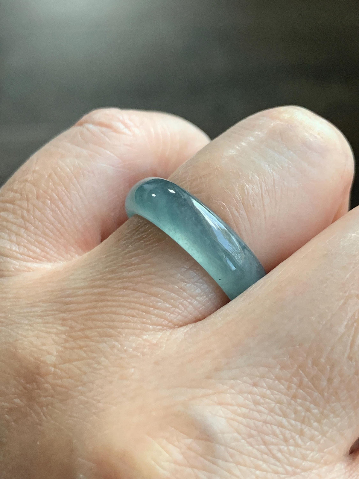 Natural Guatemalan Grade A Icy Translucent Teal Blue Jade Jadeite Jieyang Band Ring Comfort Fit Size 6.75 US 3g 天然冰胶危蓝翡翠揭阳工戒圈 WJY420D