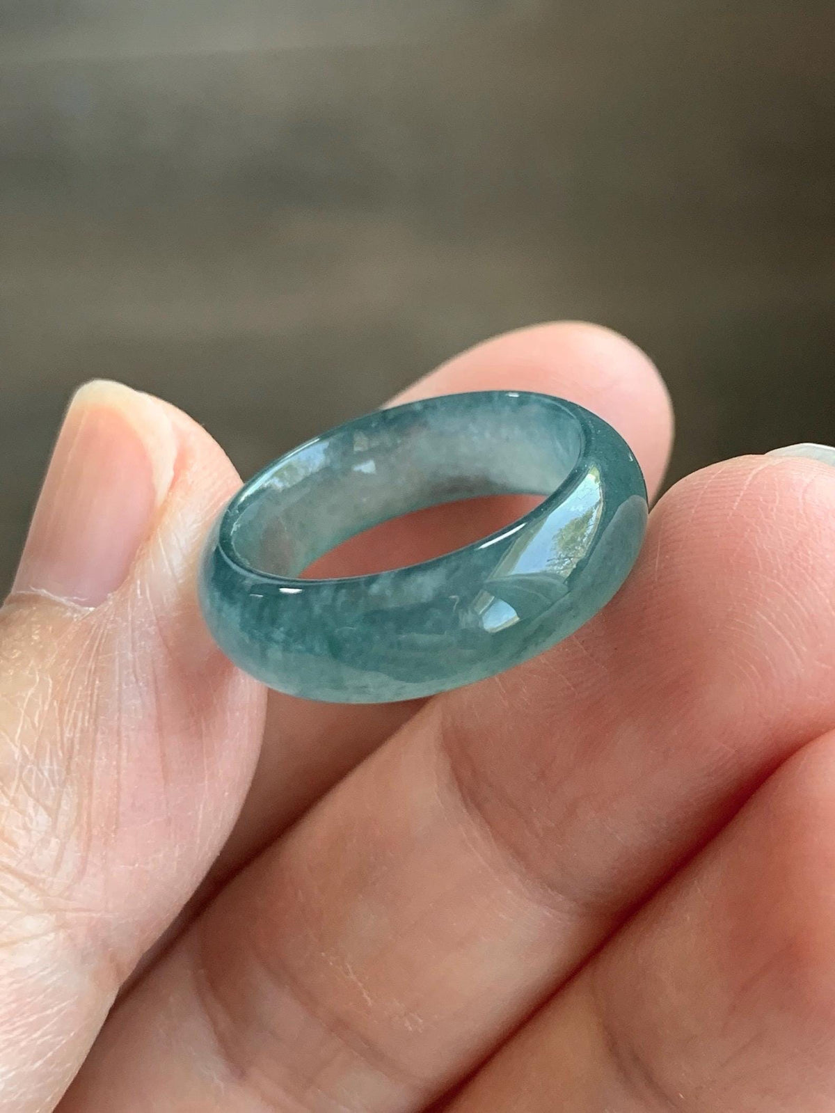 Natural Guatemalan Grade A Icy Translucent Teal Blue Jade Jadeite Jieyang Band Ring Comfort Fit Size 6 US 4g 天然冰胶危蓝翡翠揭阳工戒圈 WJY420C