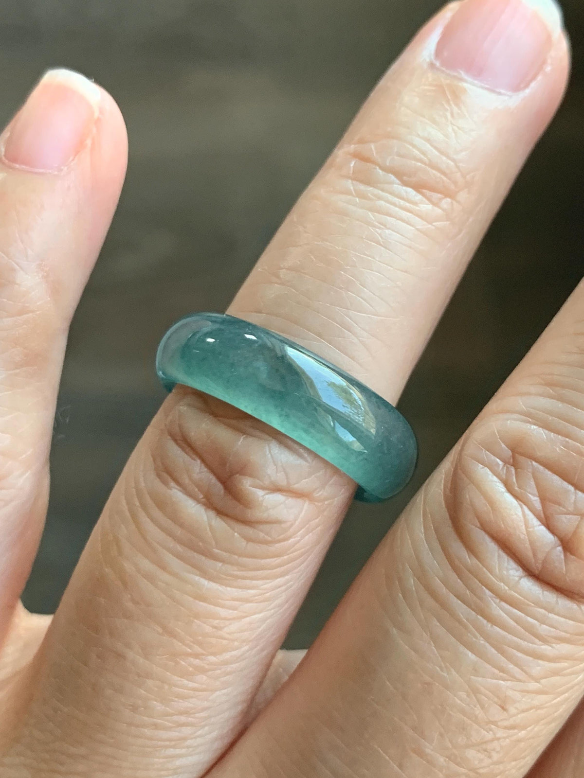 Natural Guatemalan Grade A Icy Translucent Teal Blue Jade Jadeite Jieyang Band Ring Comfort Fit Size 6 US 4g 天然冰胶危蓝翡翠揭阳工戒圈 WJY420C