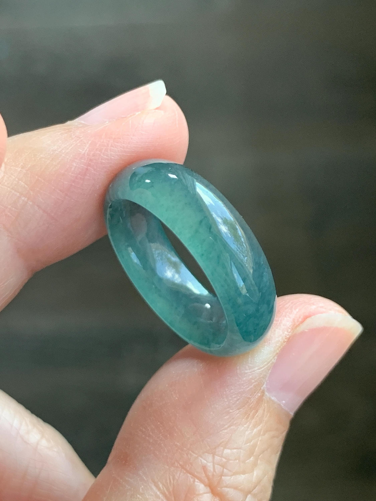 Natural Guatemalan Grade A Icy Translucent Teal Blue Jade Jadeite Jieyang Band Ring Comfort Fit Size 6 US 4g 天然冰胶危蓝翡翠揭阳工戒圈 WJY420C
