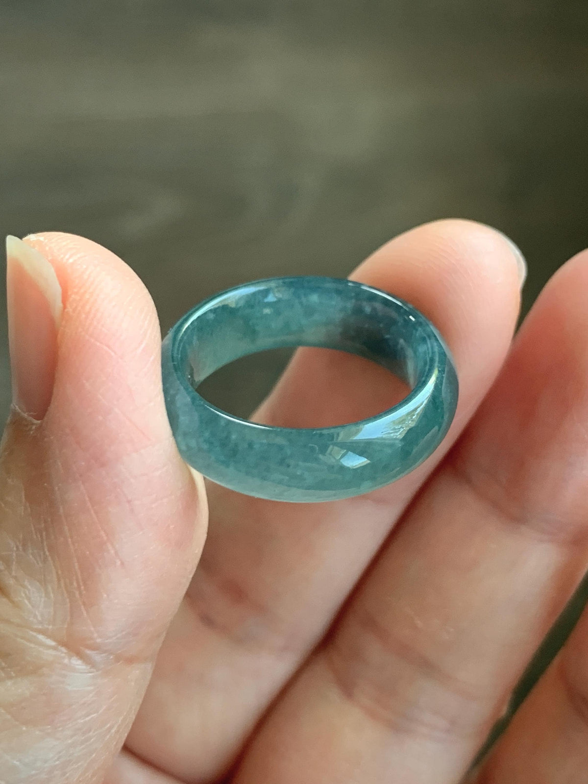 Natural Guatemalan Grade A Icy Translucent Teal Blue Jade Jadeite Jieyang Band Ring Comfort Fit Size 6 US 4g 天然冰胶危蓝翡翠揭阳工戒圈 WJY420C