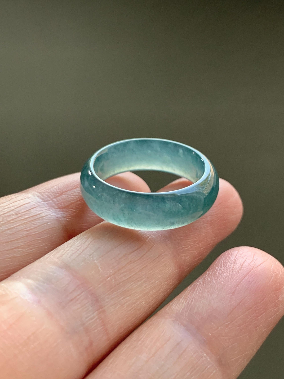 Natural Guatemalan Grade A Icy Translucent Teal Blue Jade Jadeite Jieyang Band Ring Comfort Fit Size 6 US 4g 天然冰胶危蓝翡翠揭阳工戒圈 WJY420C