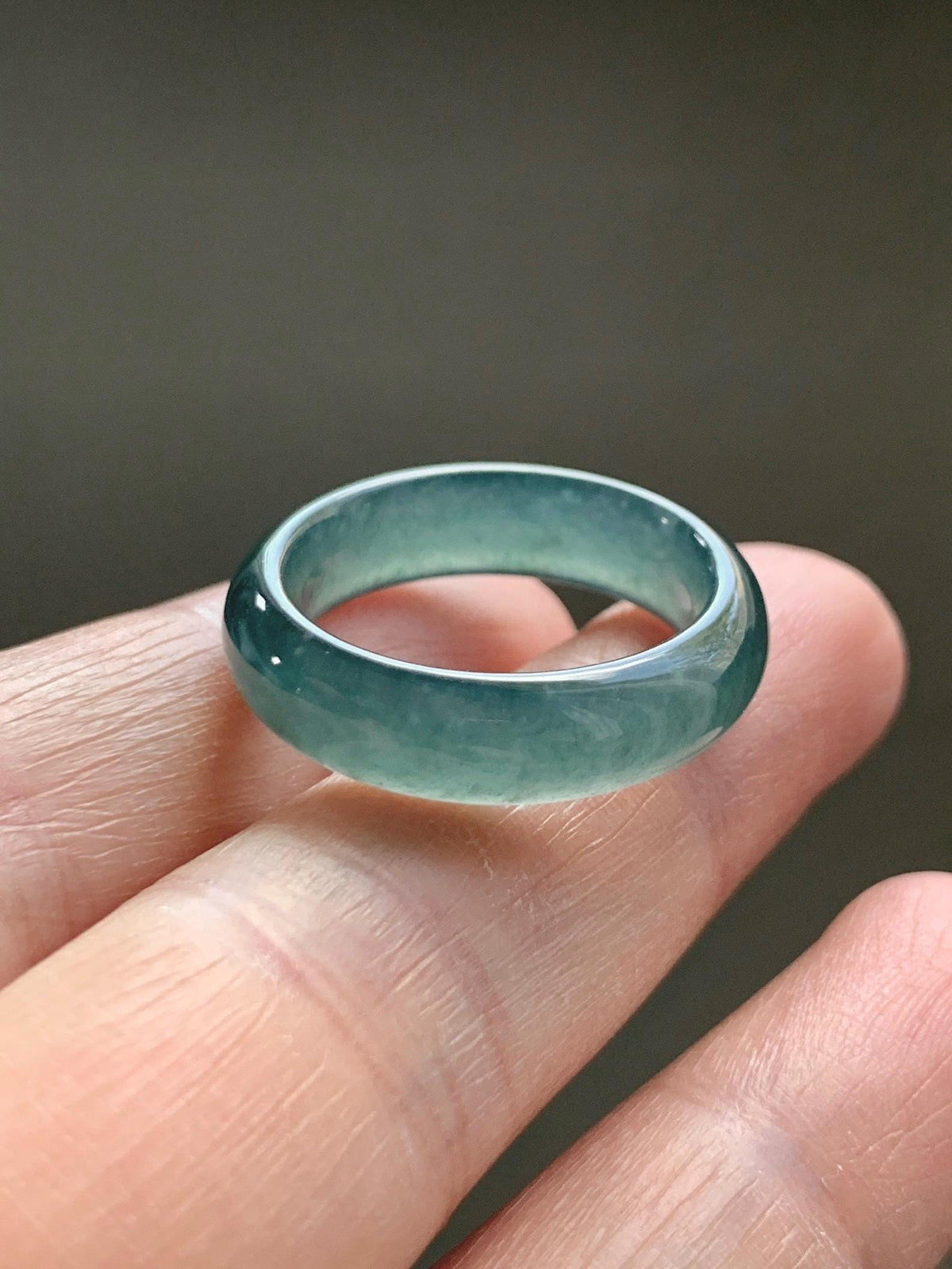 Natural Guatemalan Grade A Icy Translucent Teal Blue Jade Jadeite Jieyang Band Ring Comfort Fit Size 8 US 5g 天然冰胶危蓝翡翠揭阳工戒圈 WJY420B