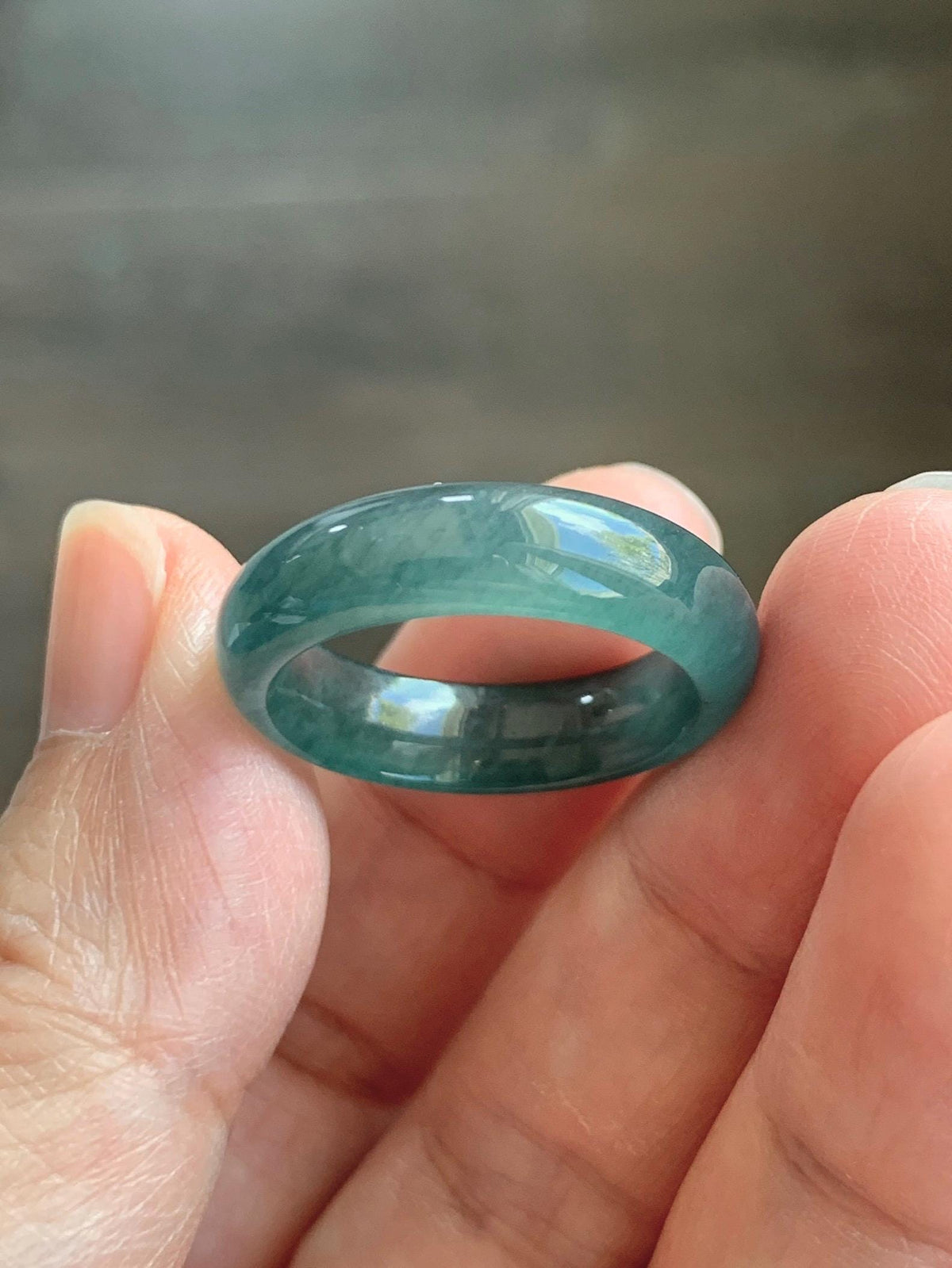 Natural Guatemalan Grade A Icy Translucent Teal Blue Jade Jadeite Jieyang Band Ring Comfort Fit Size 8 US 5g 天然冰胶危蓝翡翠揭阳工戒圈 WJY420B