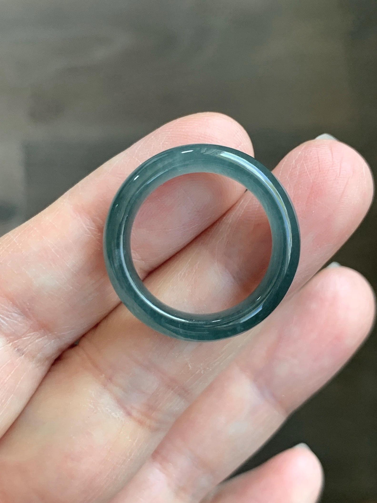 Natural Guatemalan Grade A Icy Translucent Teal Blue Jade Jadeite Jieyang Band Ring Comfort Fit Size 8 US 5g 天然冰胶危蓝翡翠揭阳工戒圈 WJY420B