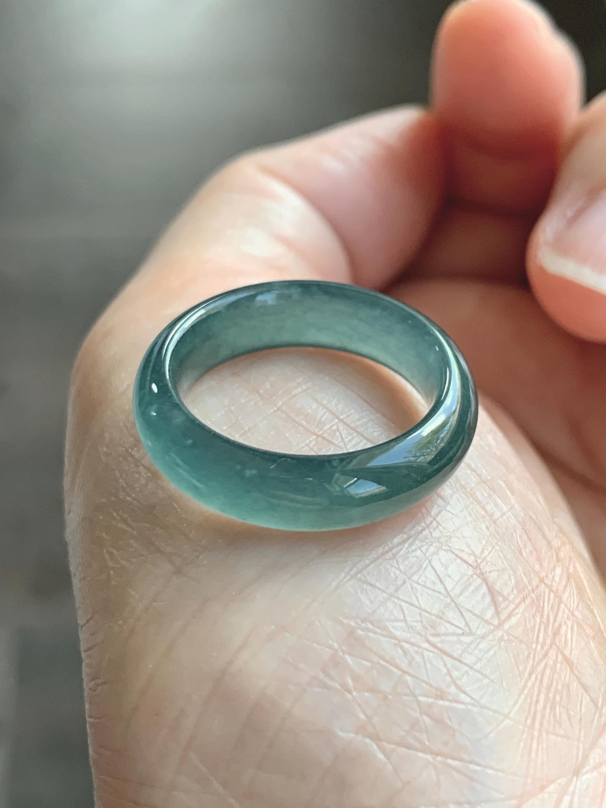 Natural Guatemalan Grade A Icy Translucent Teal Blue Jade Jadeite Jieyang Band Ring Comfort Fit Size 8 US 5g 天然冰胶危蓝翡翠揭阳工戒圈 WJY420B