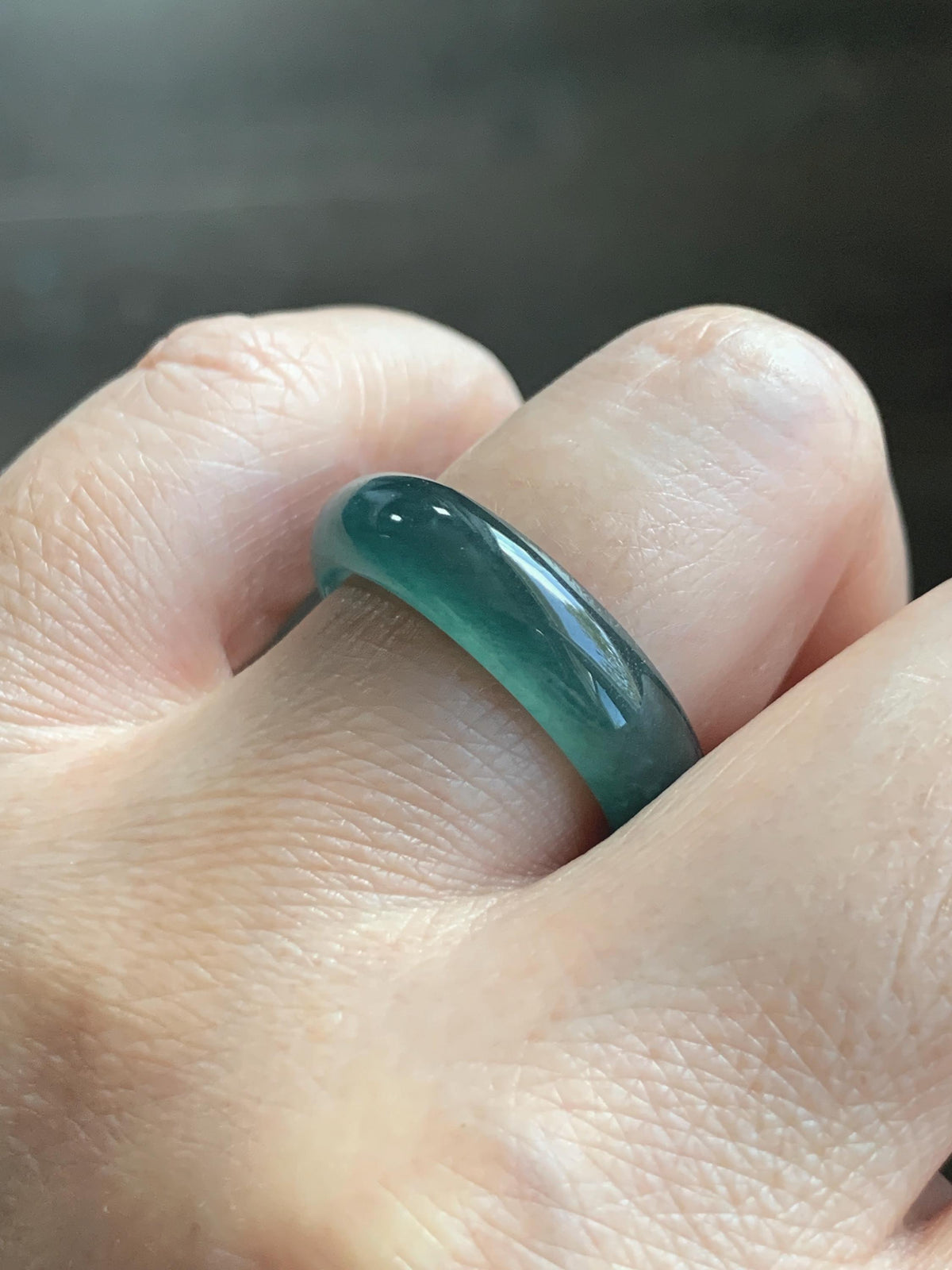 Natural Guatemalan Grade A Icy Translucent Teal Blue Jade Jadeite Jieyang Band Ring Comfort Fit Size 8 US 5g 天然冰胶危蓝翡翠揭阳工戒圈 WJY420B