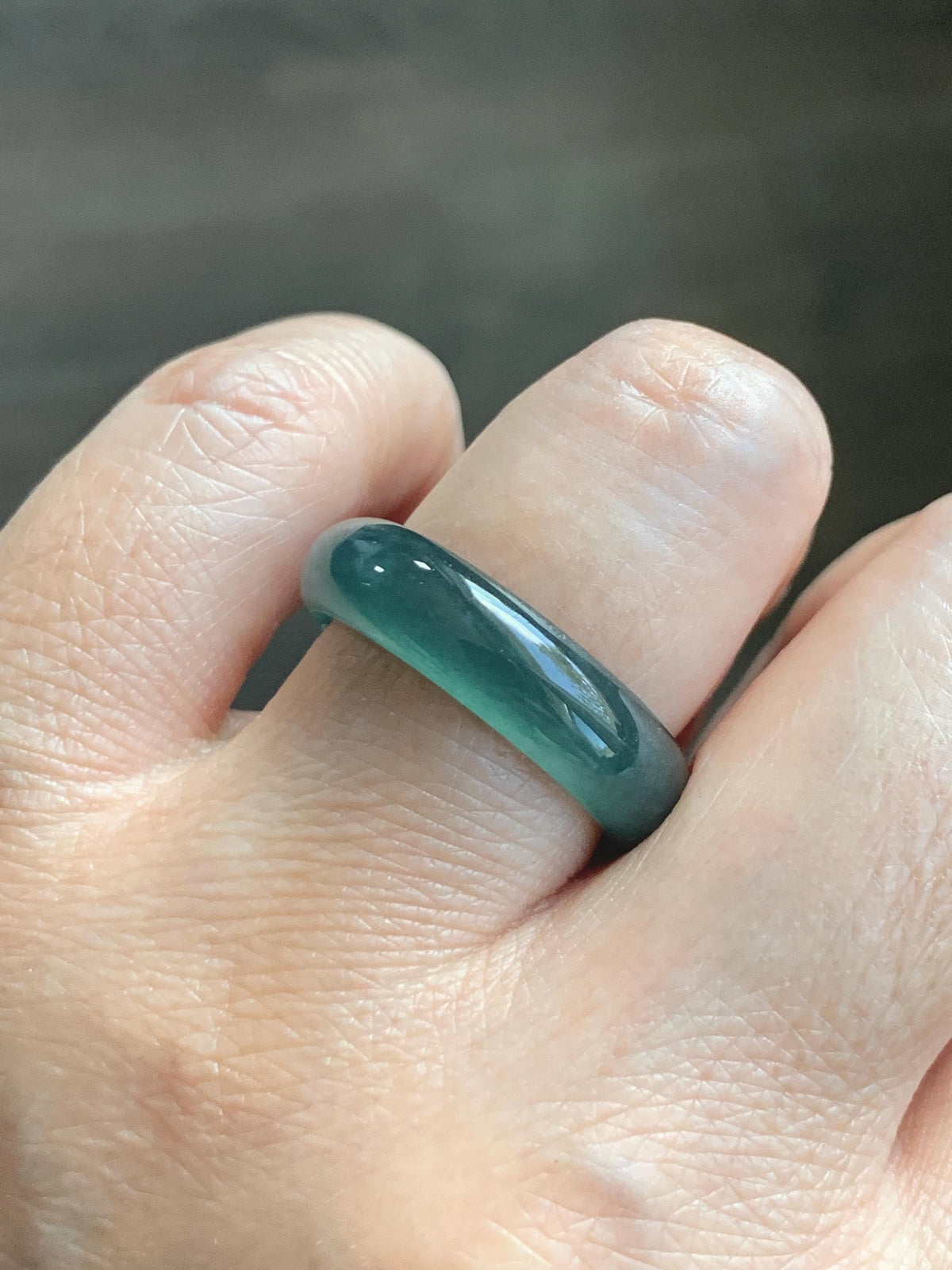 Natural Guatemalan Grade A Icy Translucent Teal Blue Jade Jadeite Jieyang Band Ring Comfort Fit Size 8 US 5g 天然冰胶危蓝翡翠揭阳工戒圈 WJY420B