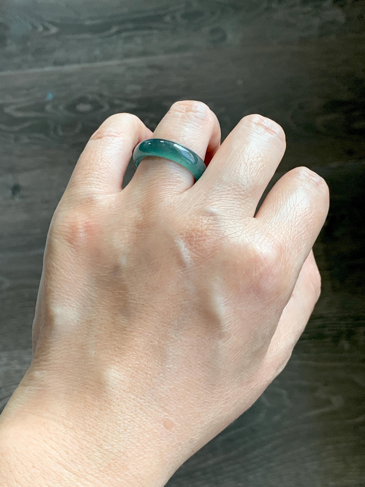 Natural Guatemalan Grade A Icy Translucent Teal Blue Jade Jadeite Jieyang Band Ring Comfort Fit Size 8 US 5g 天然冰胶危蓝翡翠揭阳工戒圈 WJY420B